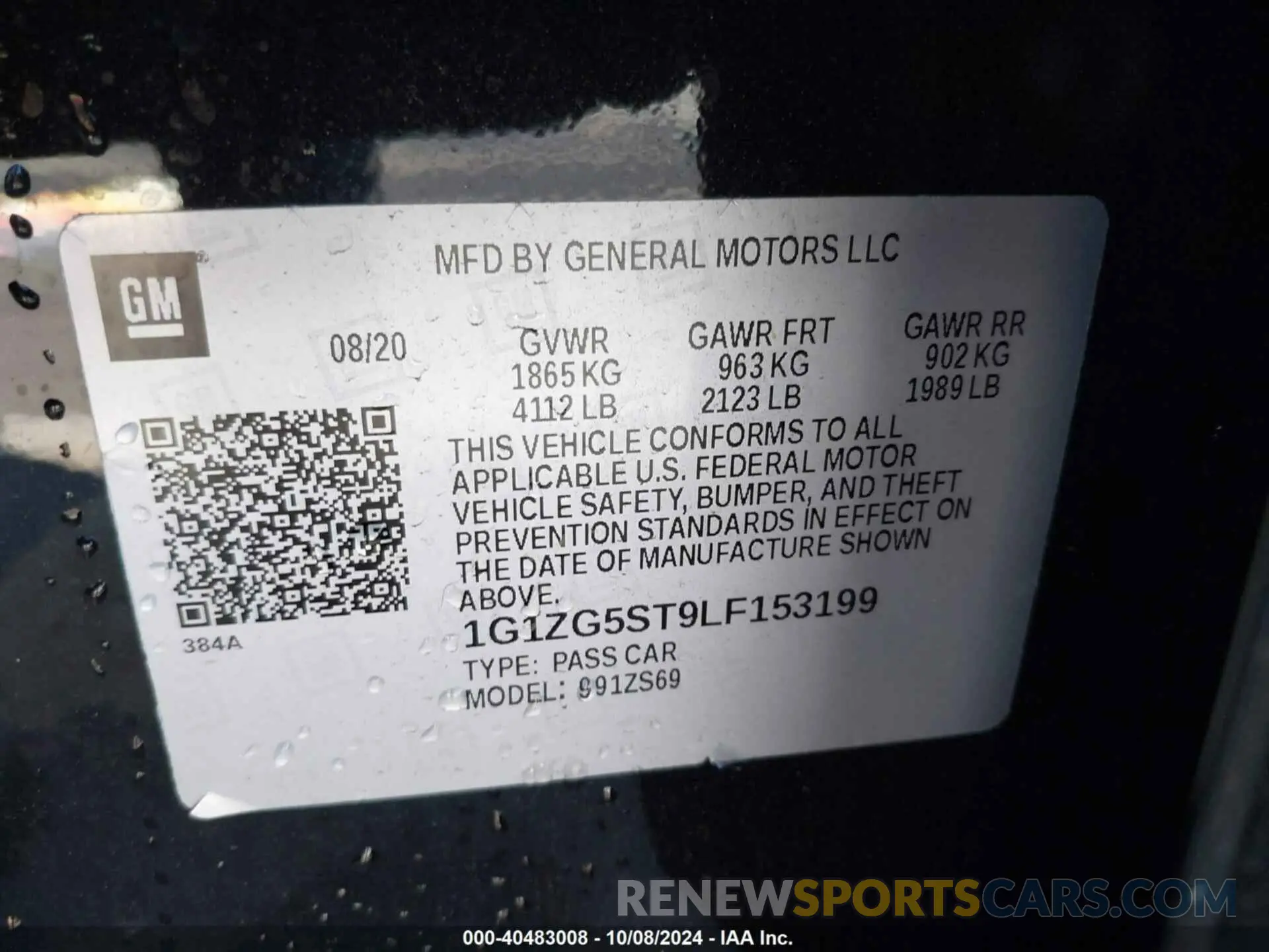 9 Photograph of a damaged car 1G1ZG5ST9LF153199 CHEVROLET MALIBU 2020
