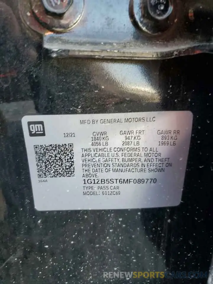 12 Photograph of a damaged car 1G1ZB5ST6MF089770 CHEVROLET MALIBU 2021