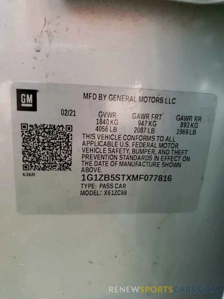 12 Photograph of a damaged car 1G1ZB5STXMF077816 CHEVROLET MALIBU 2021