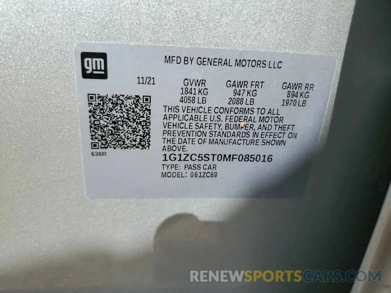 12 Photograph of a damaged car 1G1ZC5ST0MF085016 CHEVROLET MALIBU 2021