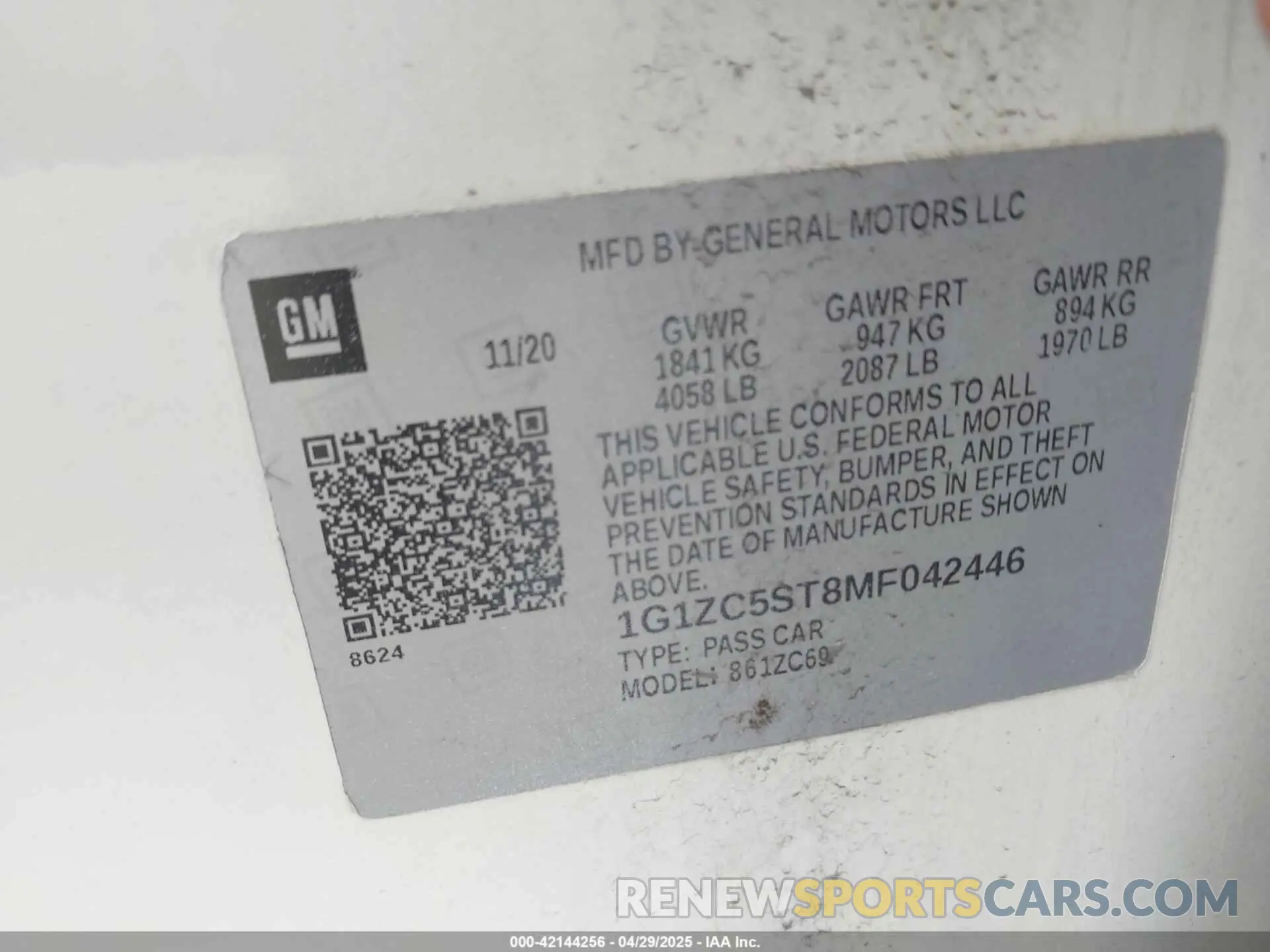 9 Photograph of a damaged car 1G1ZC5ST8MF042446 CHEVROLET MALIBU 2021
