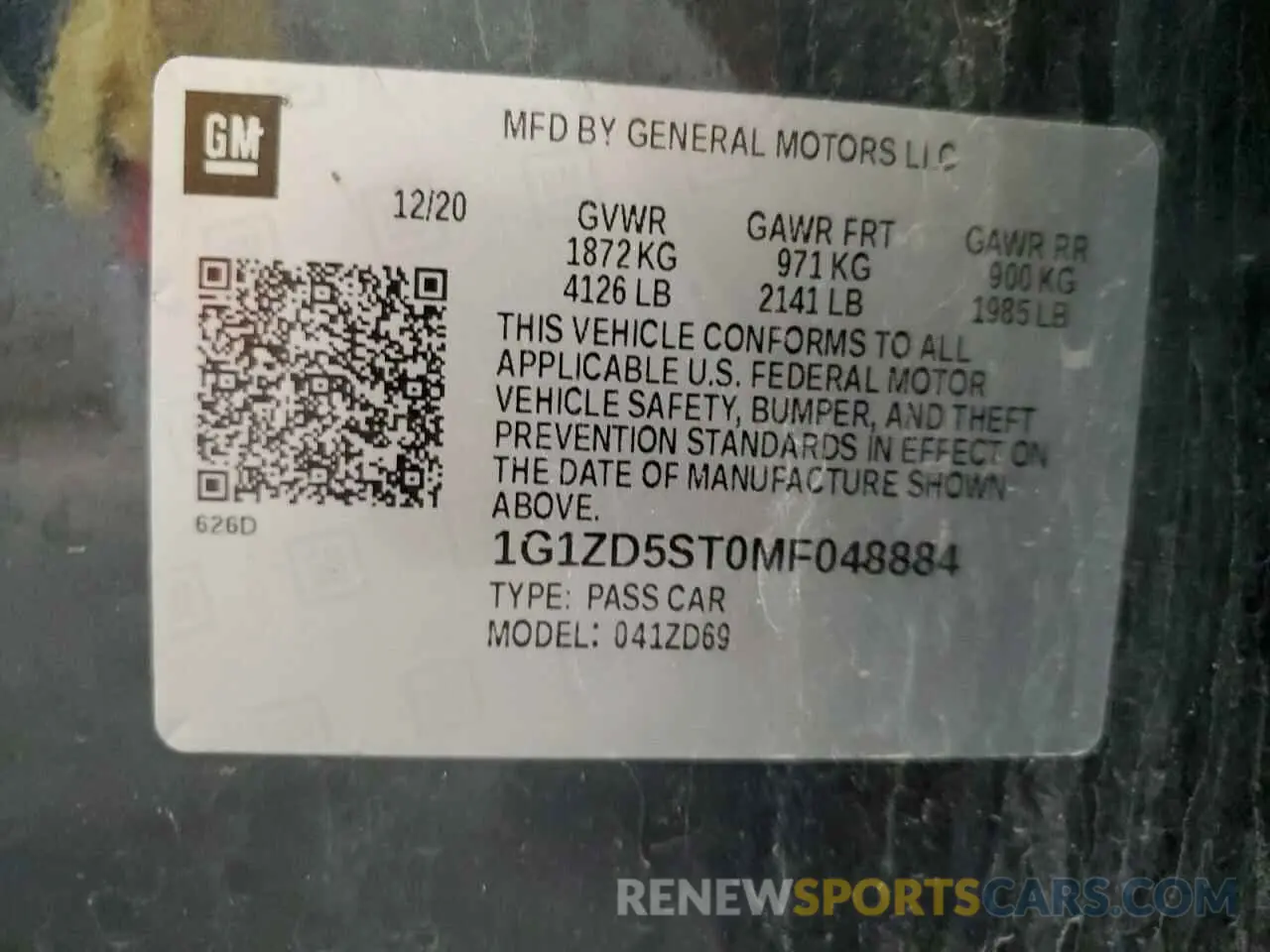 12 Photograph of a damaged car 1G1ZD5ST0MF048884 CHEVROLET MALIBU 2021