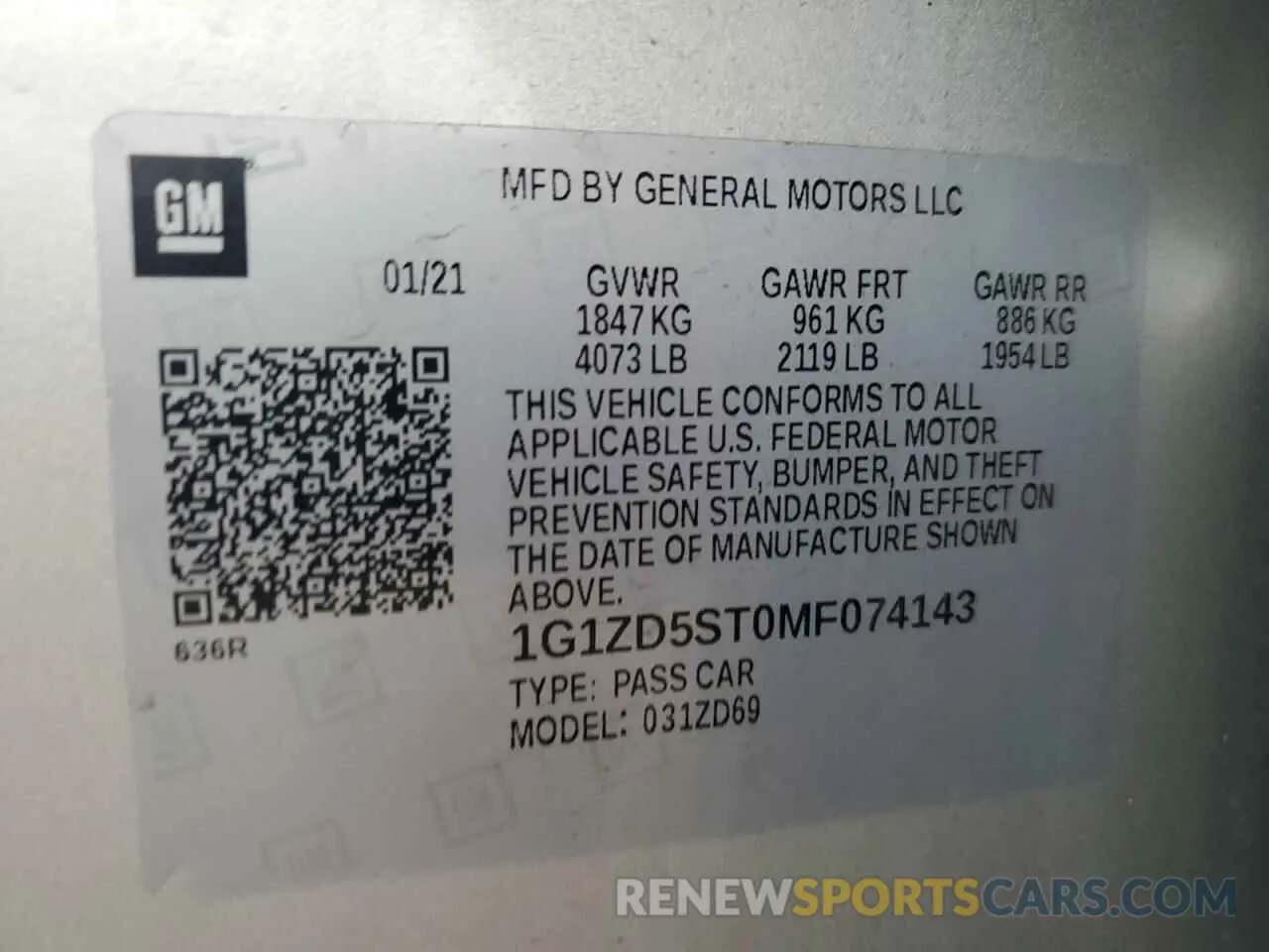12 Photograph of a damaged car 1G1ZD5ST0MF074143 CHEVROLET MALIBU 2021