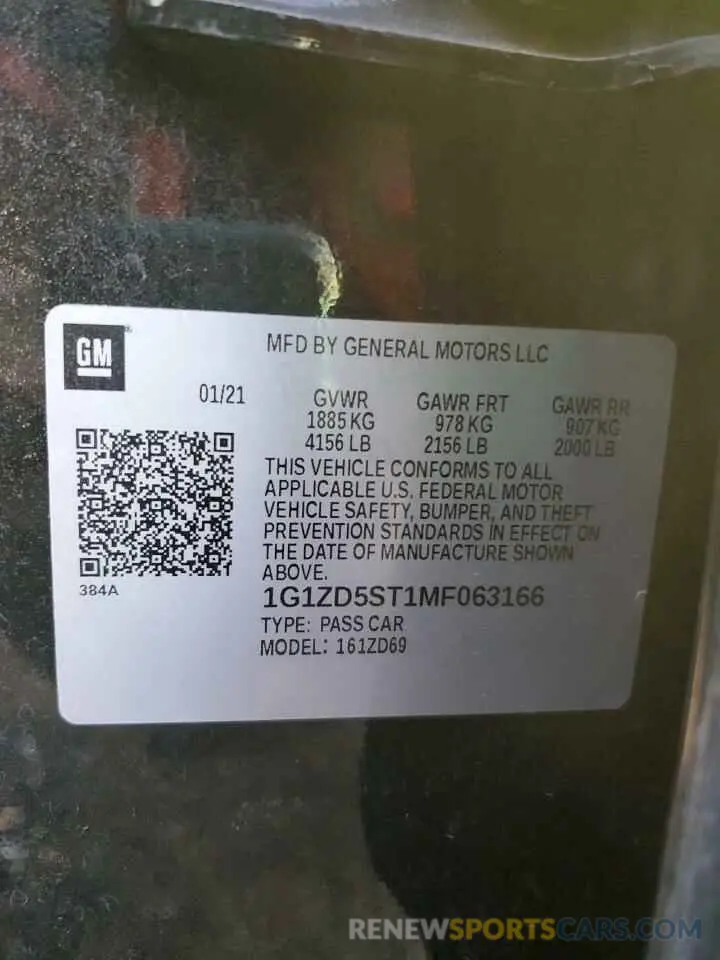 13 Photograph of a damaged car 1G1ZD5ST1MF063166 CHEVROLET MALIBU 2021