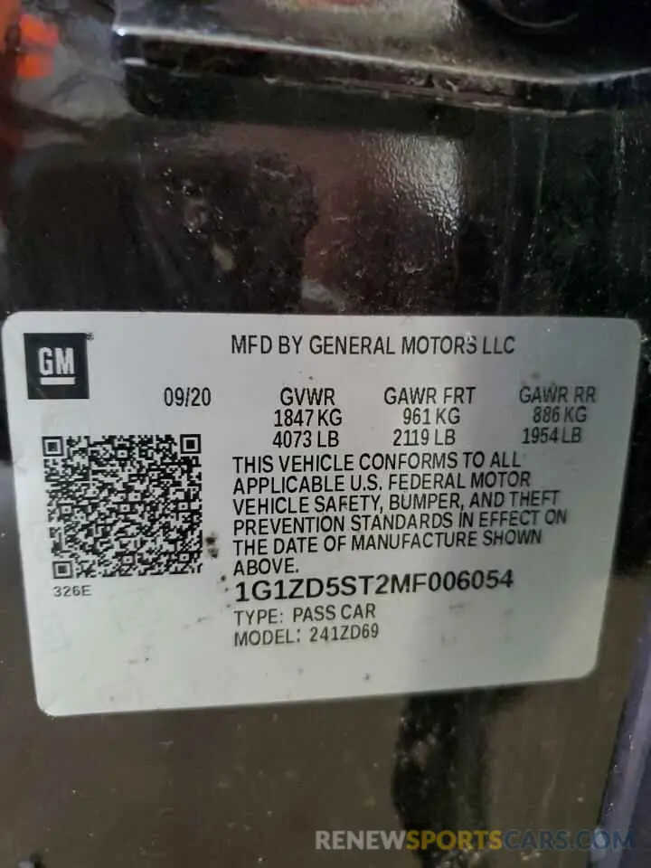 12 Photograph of a damaged car 1G1ZD5ST2MF006054 CHEVROLET MALIBU 2021