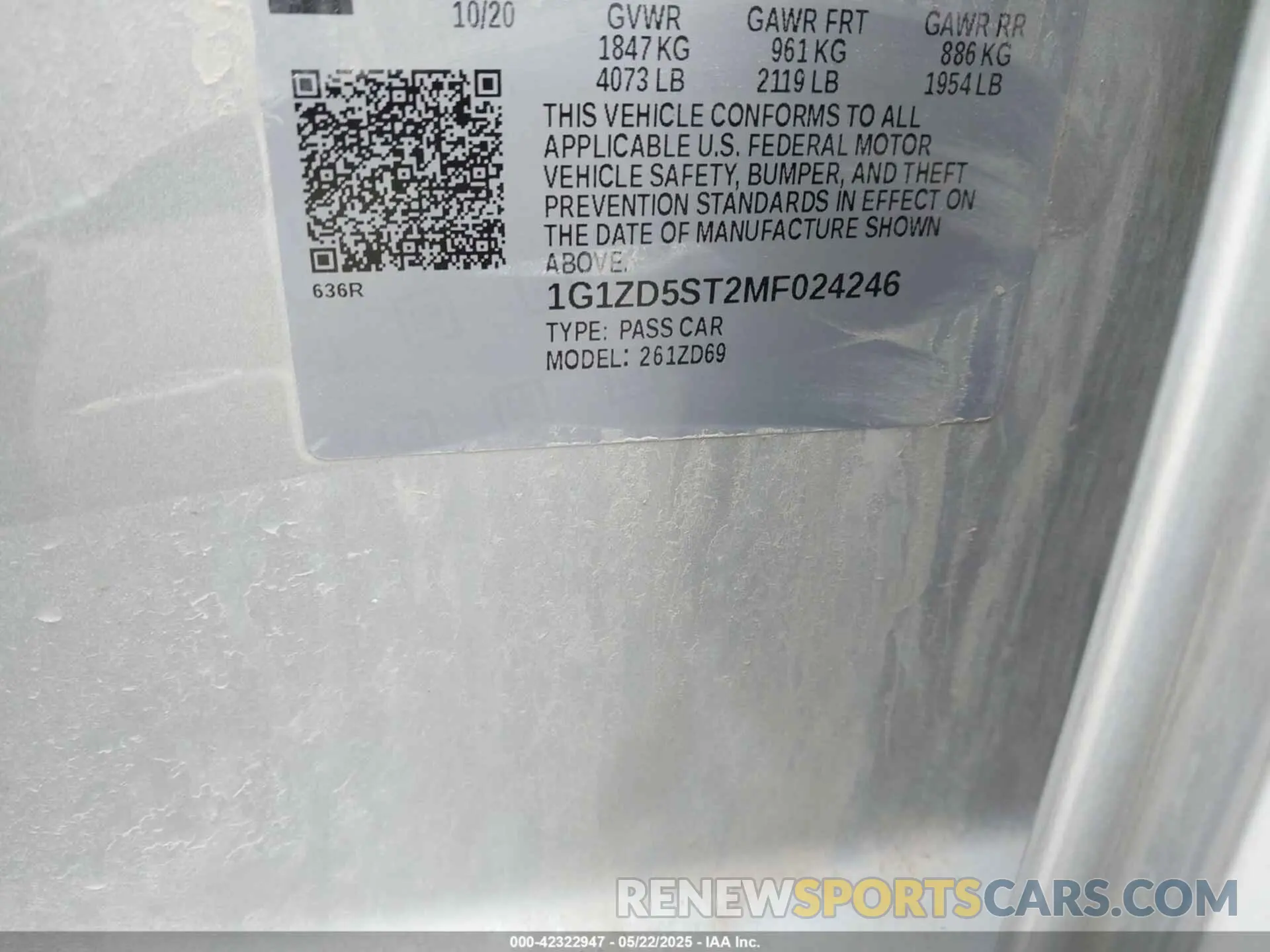 9 Photograph of a damaged car 1G1ZD5ST2MF024246 CHEVROLET MALIBU 2021