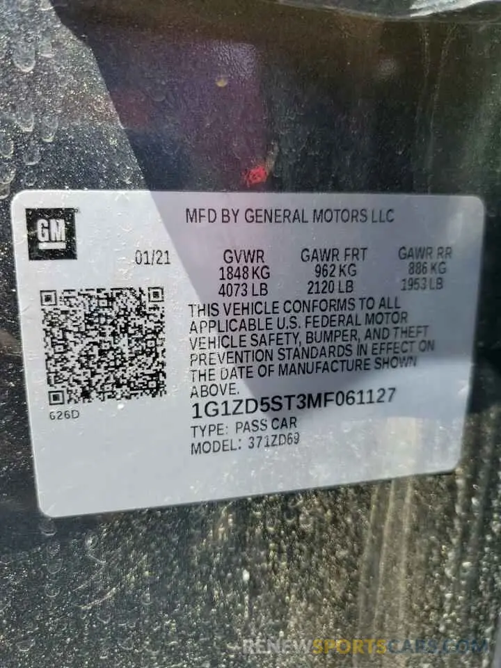 12 Photograph of a damaged car 1G1ZD5ST3MF061127 CHEVROLET MALIBU 2021