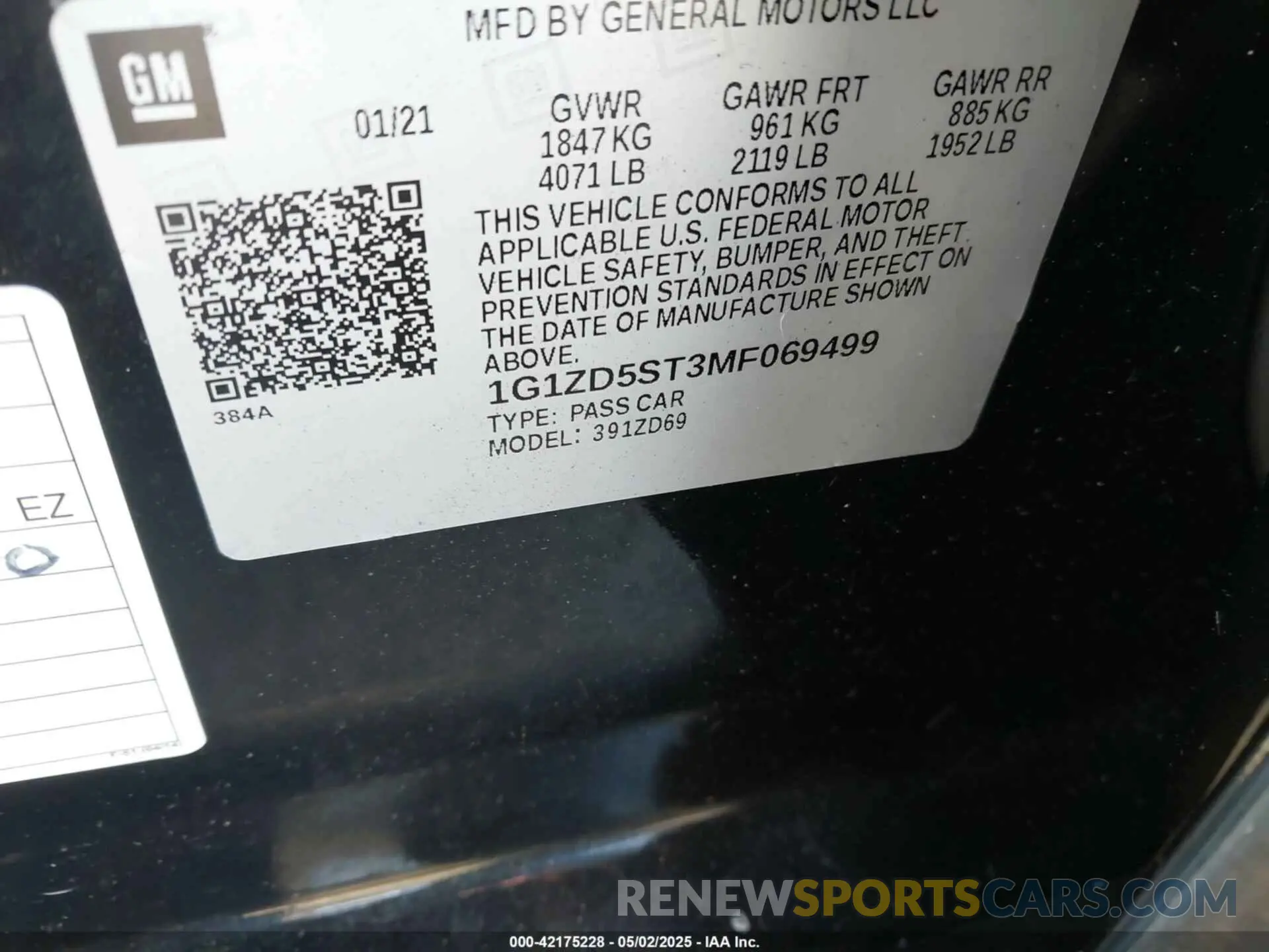 9 Photograph of a damaged car 1G1ZD5ST3MF069499 CHEVROLET MALIBU 2021