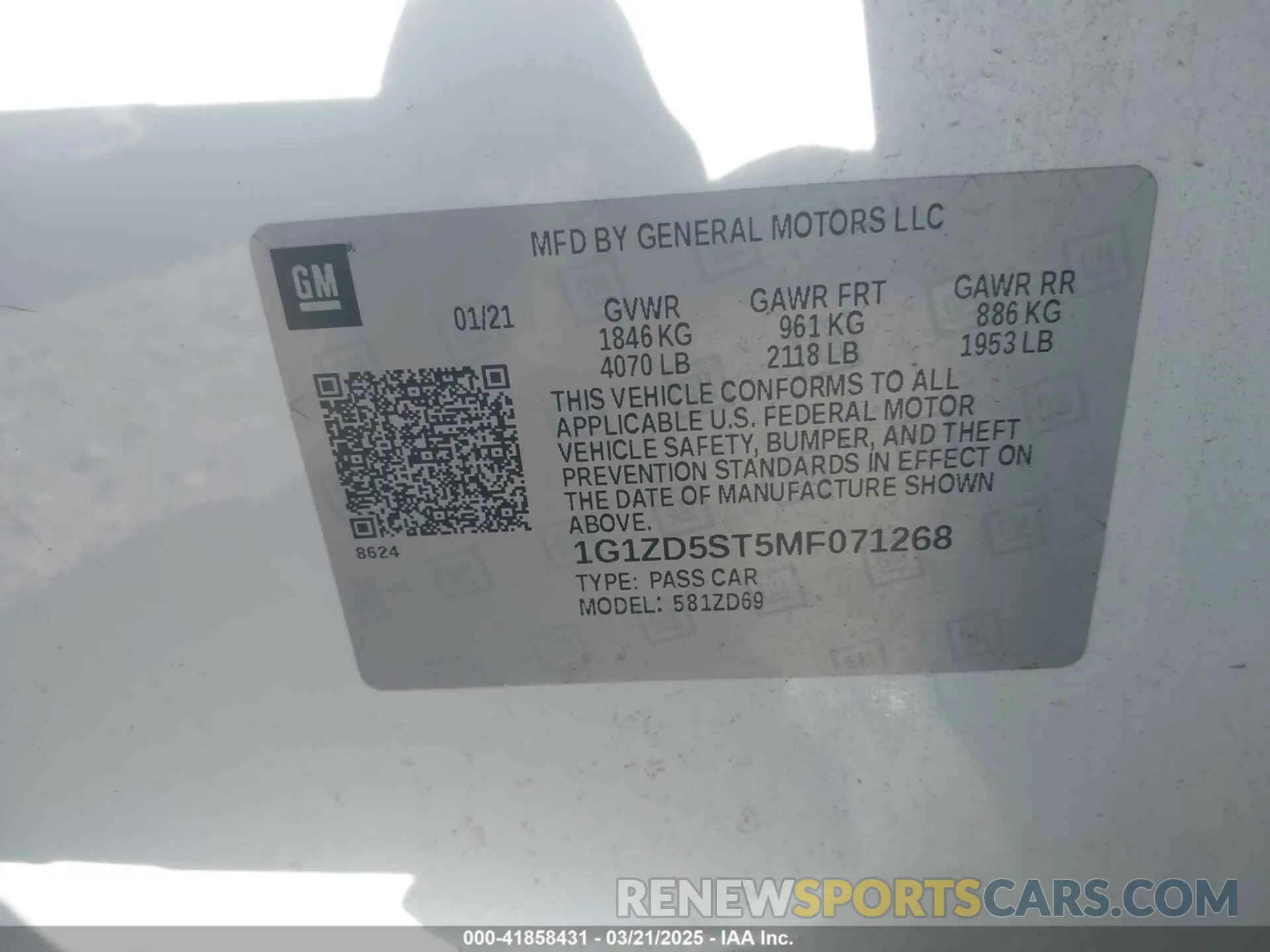 9 Photograph of a damaged car 1G1ZD5ST5MF071268 CHEVROLET MALIBU 2021