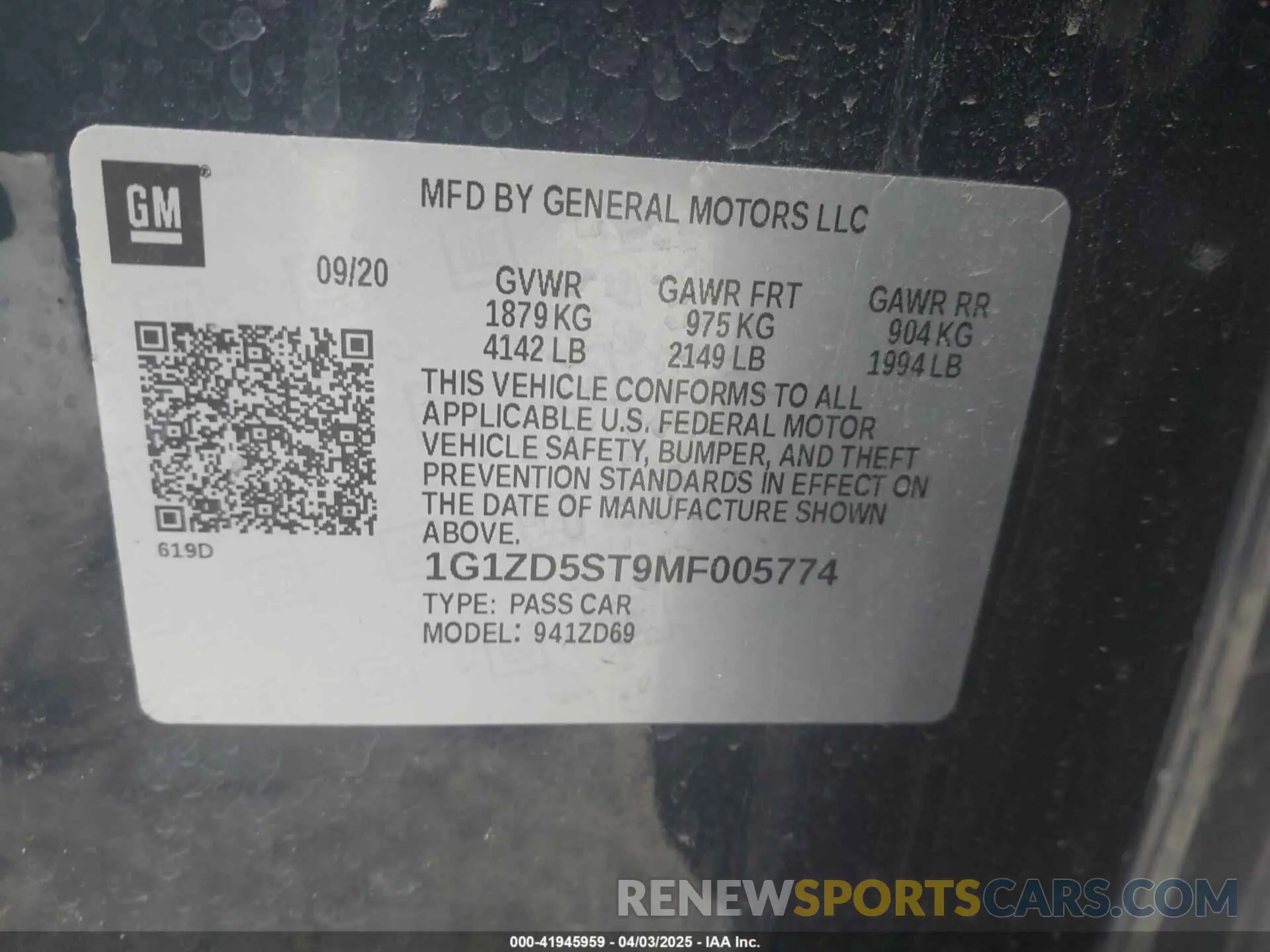9 Photograph of a damaged car 1G1ZD5ST9MF005774 CHEVROLET MALIBU 2021
