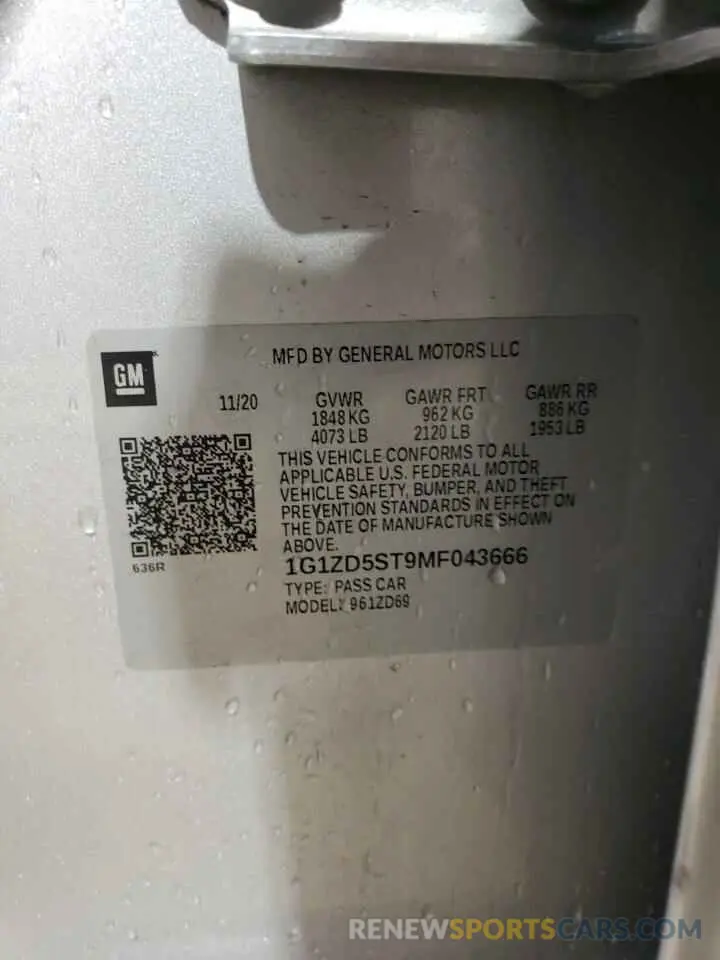 12 Photograph of a damaged car 1G1ZD5ST9MF043666 CHEVROLET MALIBU 2021