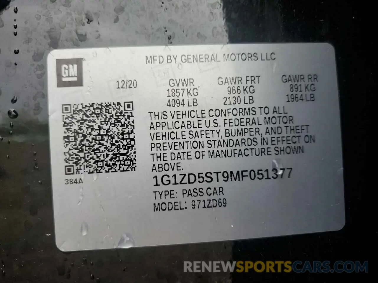 12 Photograph of a damaged car 1G1ZD5ST9MF051377 CHEVROLET MALIBU 2021
