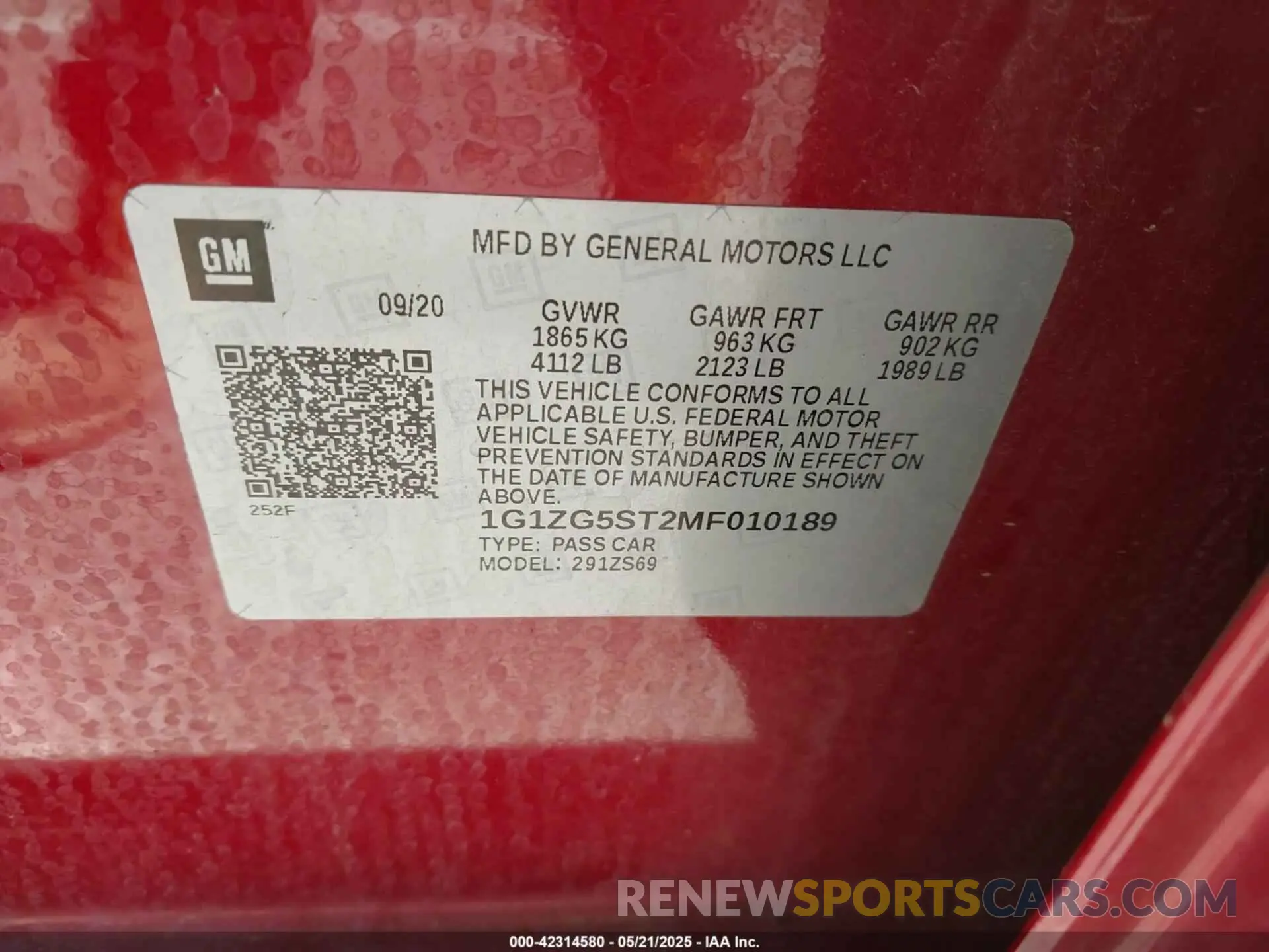 9 Photograph of a damaged car 1G1ZG5ST2MF010189 CHEVROLET MALIBU 2021