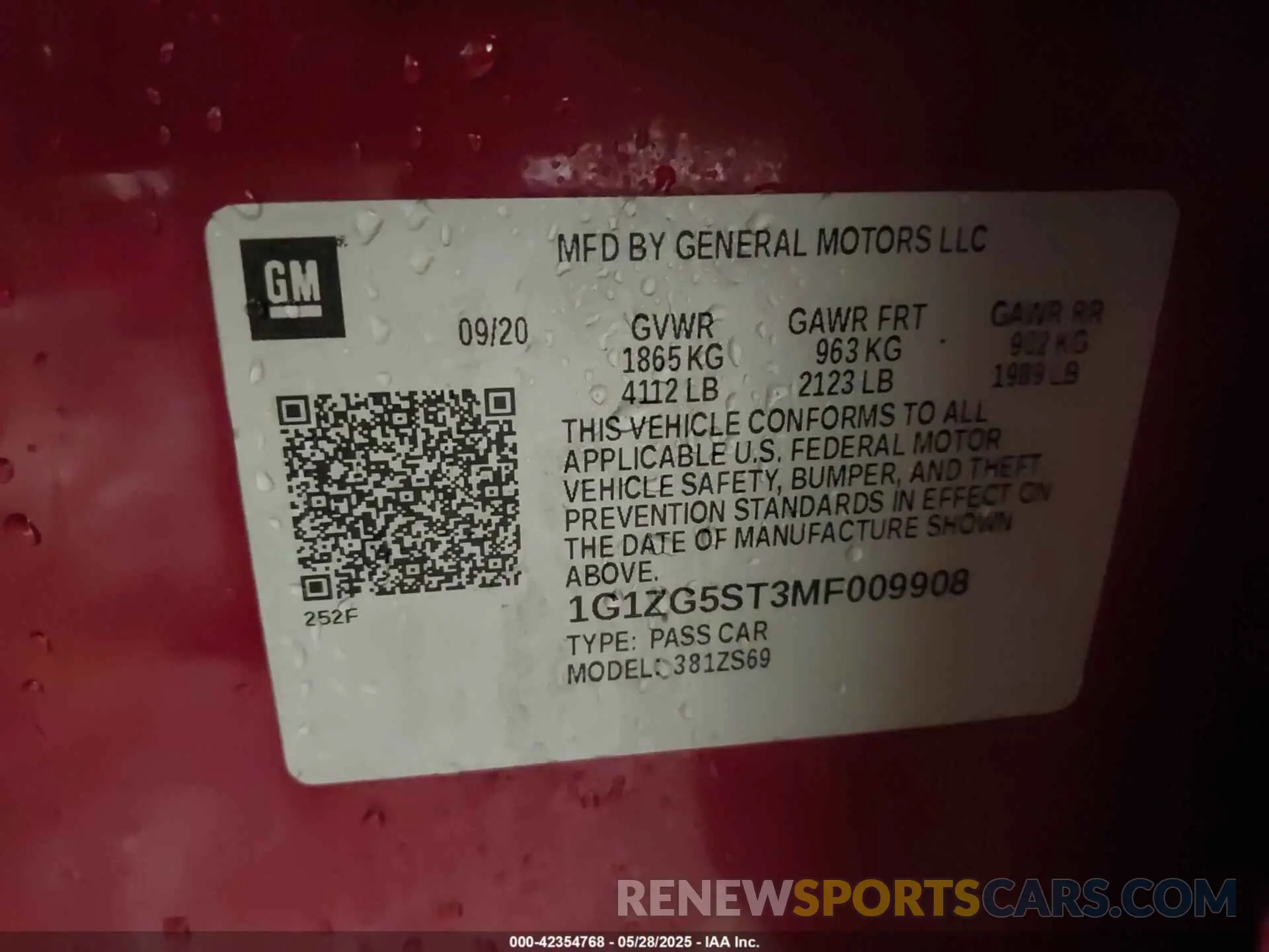 9 Photograph of a damaged car 1G1ZG5ST3MF009908 CHEVROLET MALIBU 2021