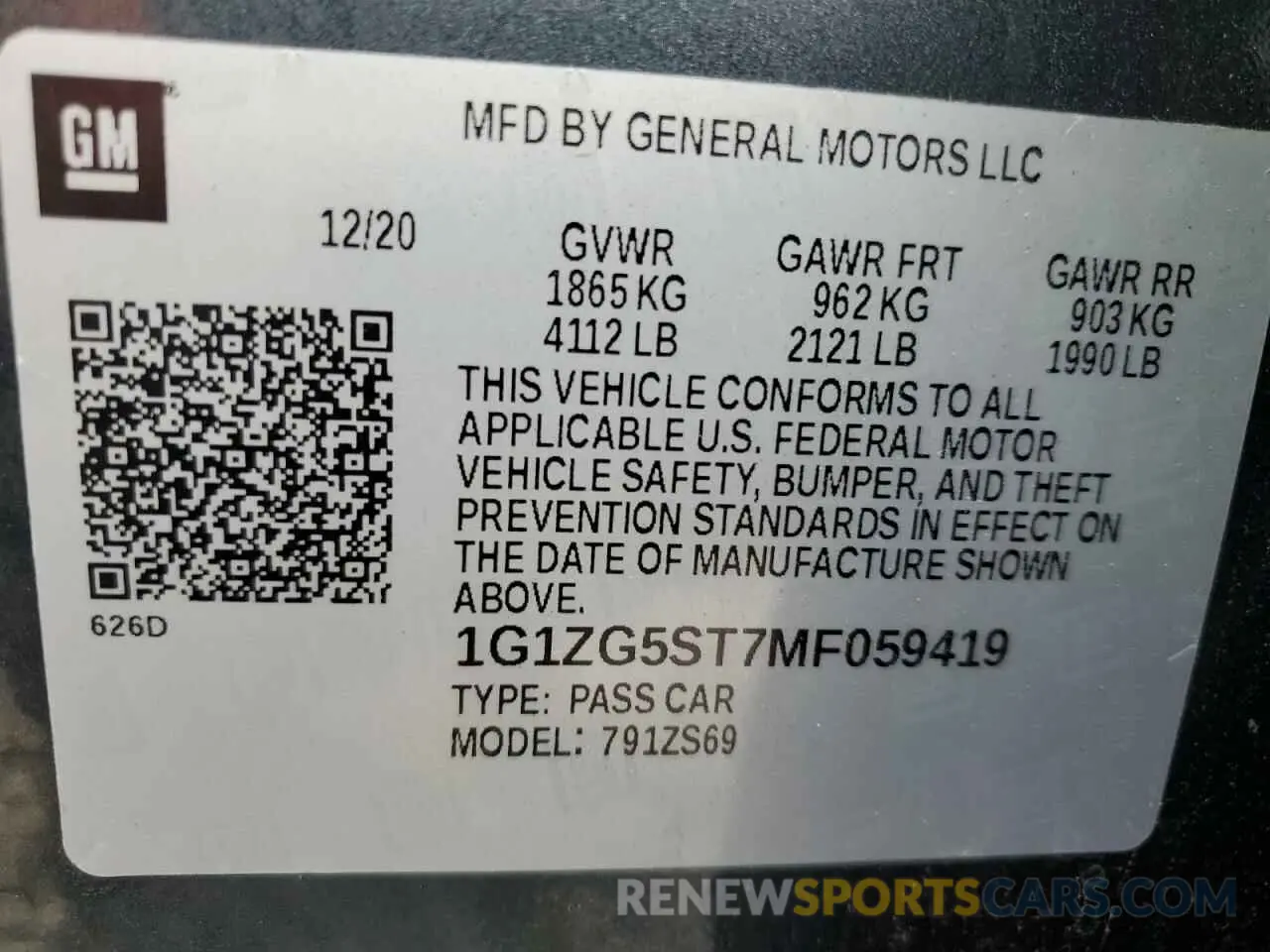 12 Photograph of a damaged car 1G1ZG5ST7MF059419 CHEVROLET MALIBU 2021