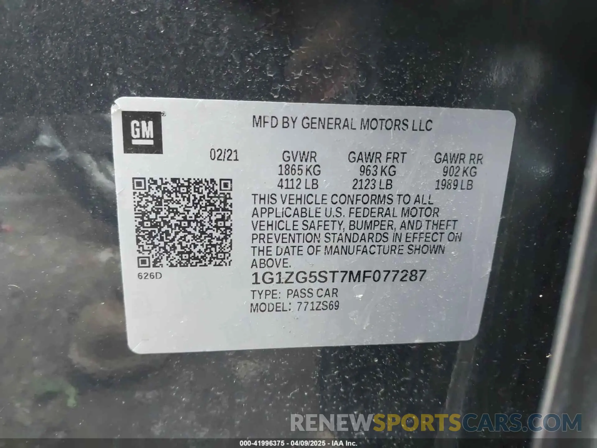 9 Photograph of a damaged car 1G1ZG5ST7MF077287 CHEVROLET MALIBU 2021