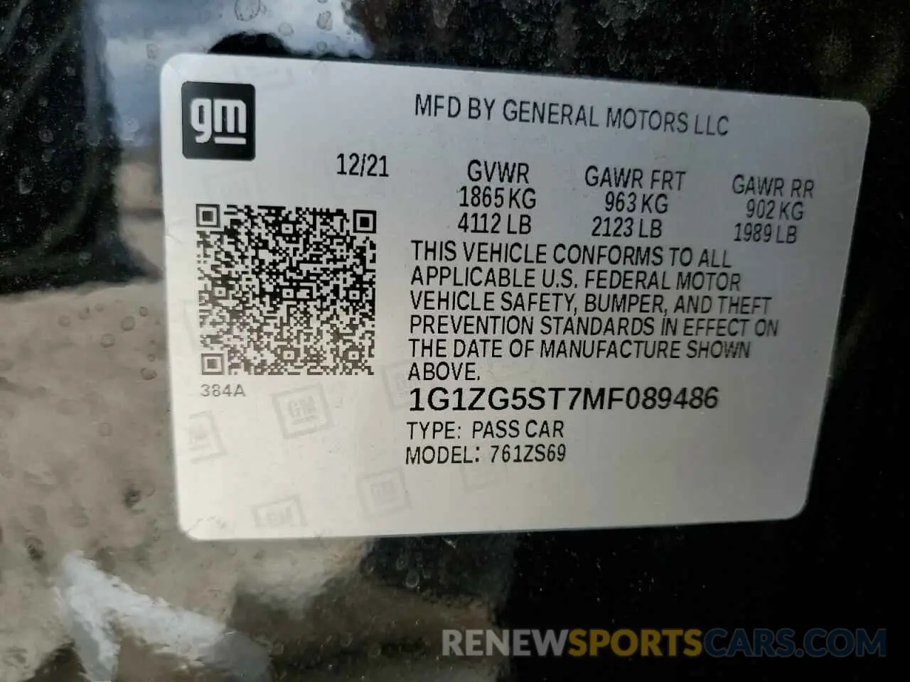 12 Photograph of a damaged car 1G1ZG5ST7MF089486 CHEVROLET MALIBU 2021