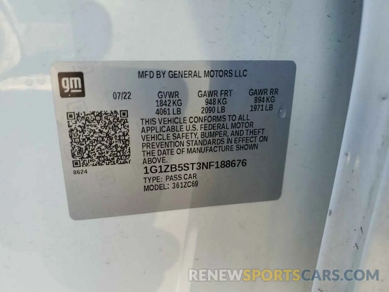 12 Photograph of a damaged car 1G1ZB5ST3NF188676 CHEVROLET MALIBU 2022