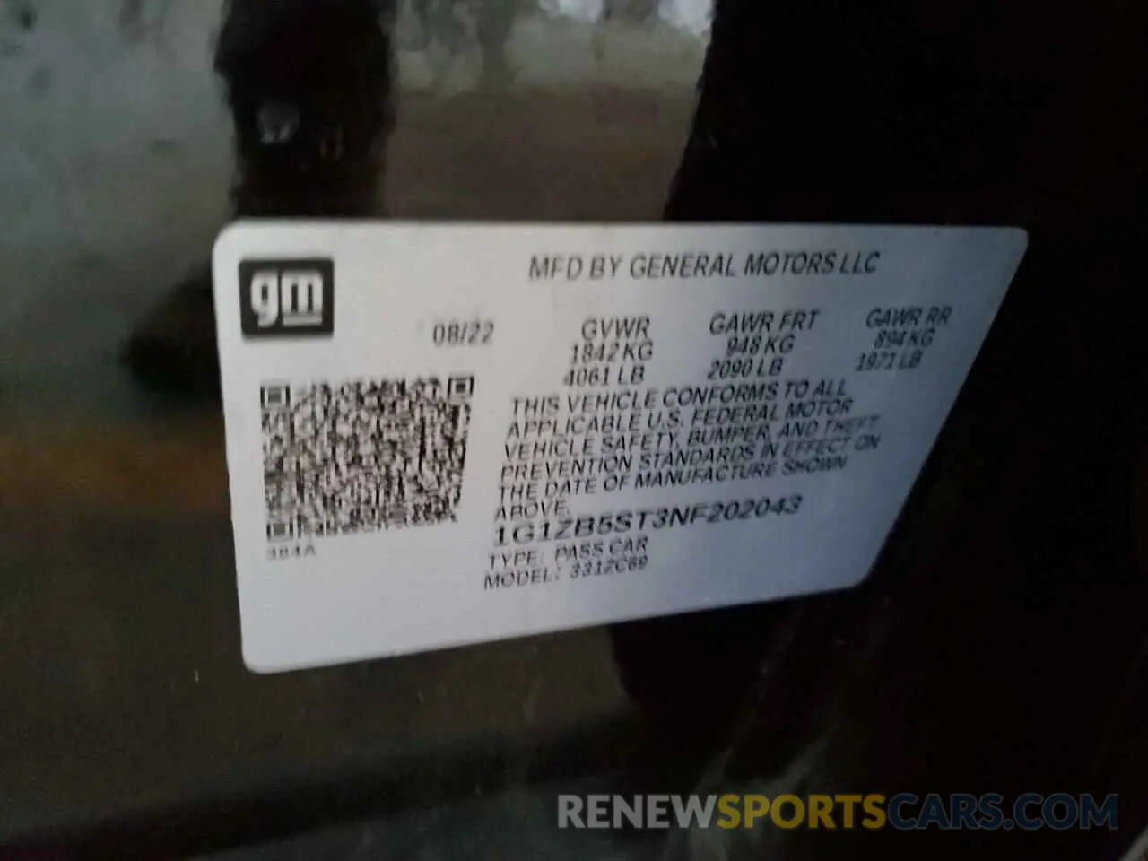 12 Photograph of a damaged car 1G1ZB5ST3NF202043 CHEVROLET MALIBU 2022