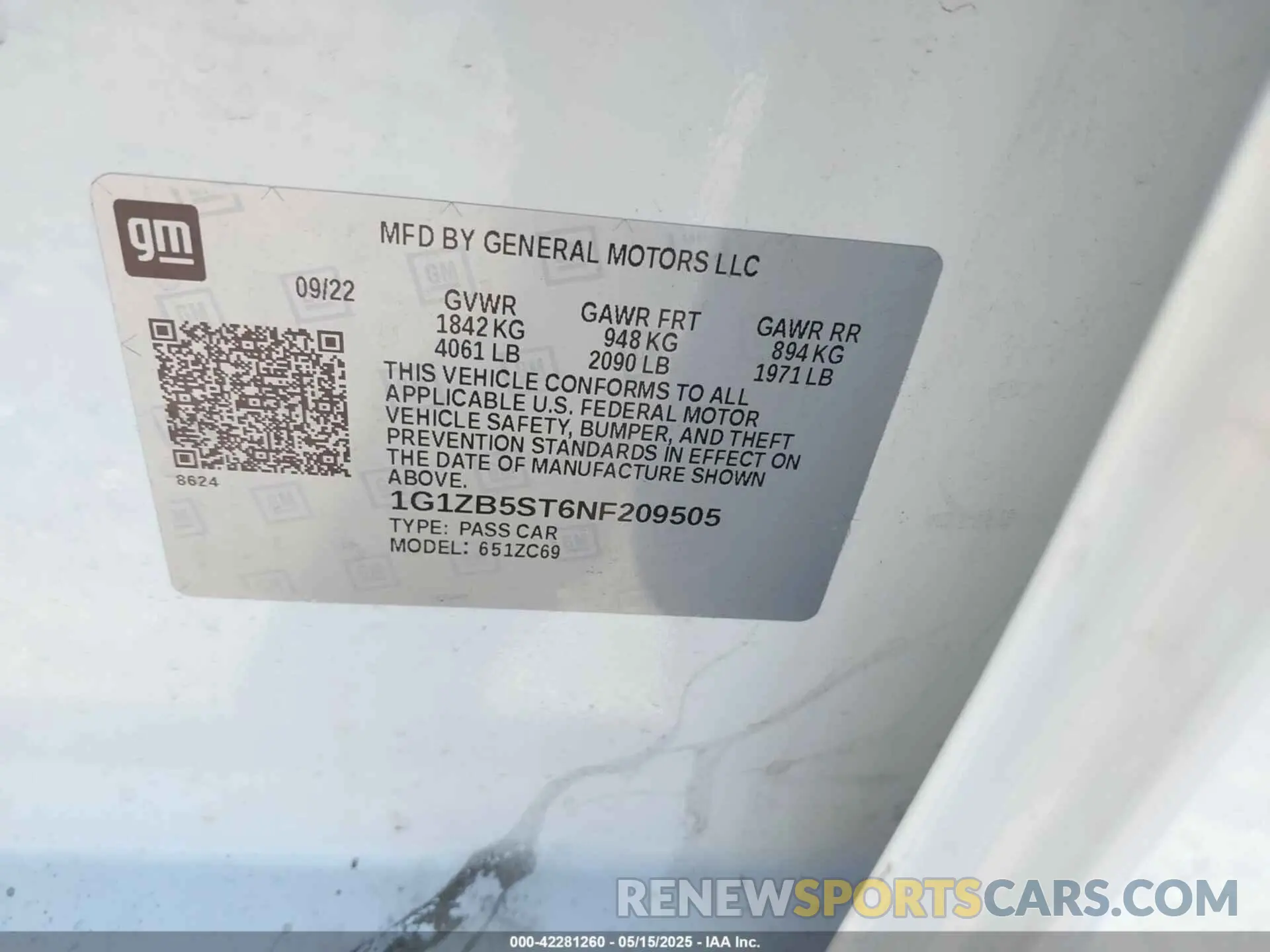 9 Photograph of a damaged car 1G1ZB5ST6NF209505 CHEVROLET MALIBU 2022