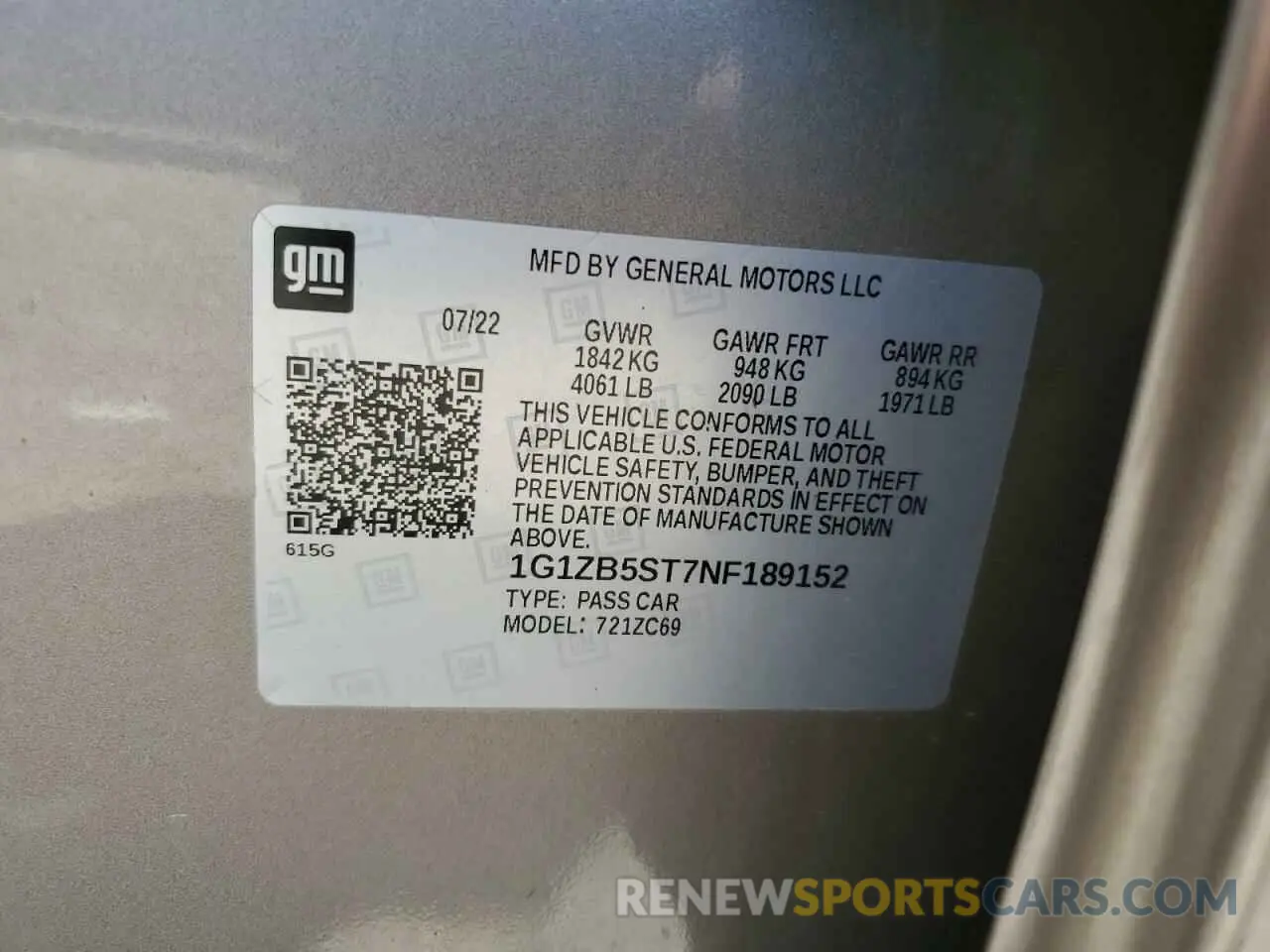 13 Photograph of a damaged car 1G1ZB5ST7NF189152 CHEVROLET MALIBU 2022