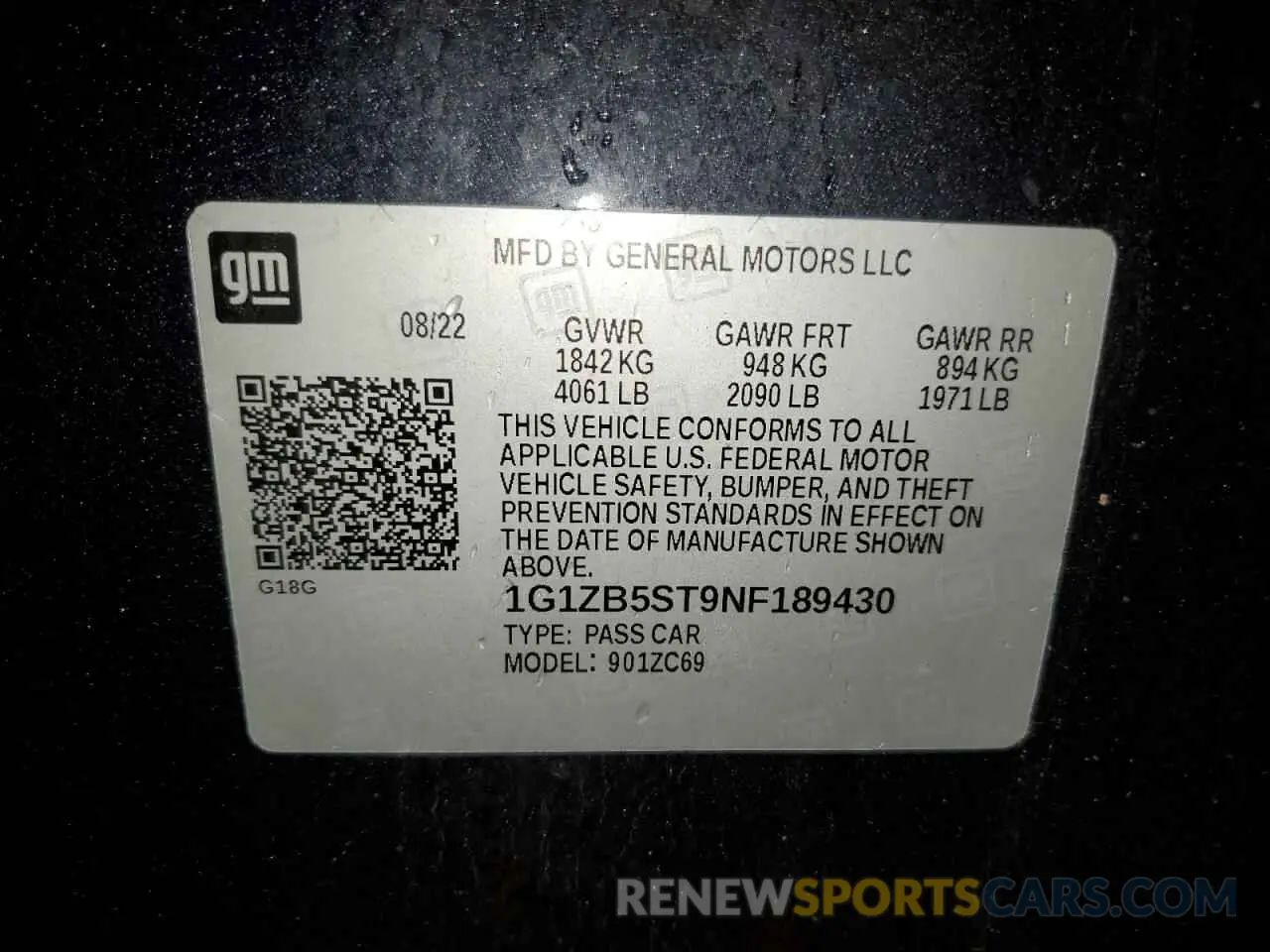 12 Photograph of a damaged car 1G1ZB5ST9NF189430 CHEVROLET MALIBU 2022