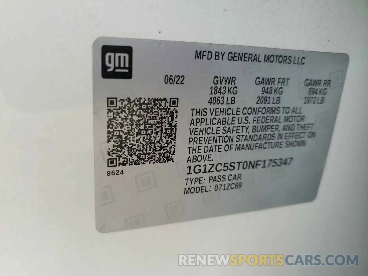 13 Photograph of a damaged car 1G1ZC5ST0NF175347 CHEVROLET MALIBU 2022