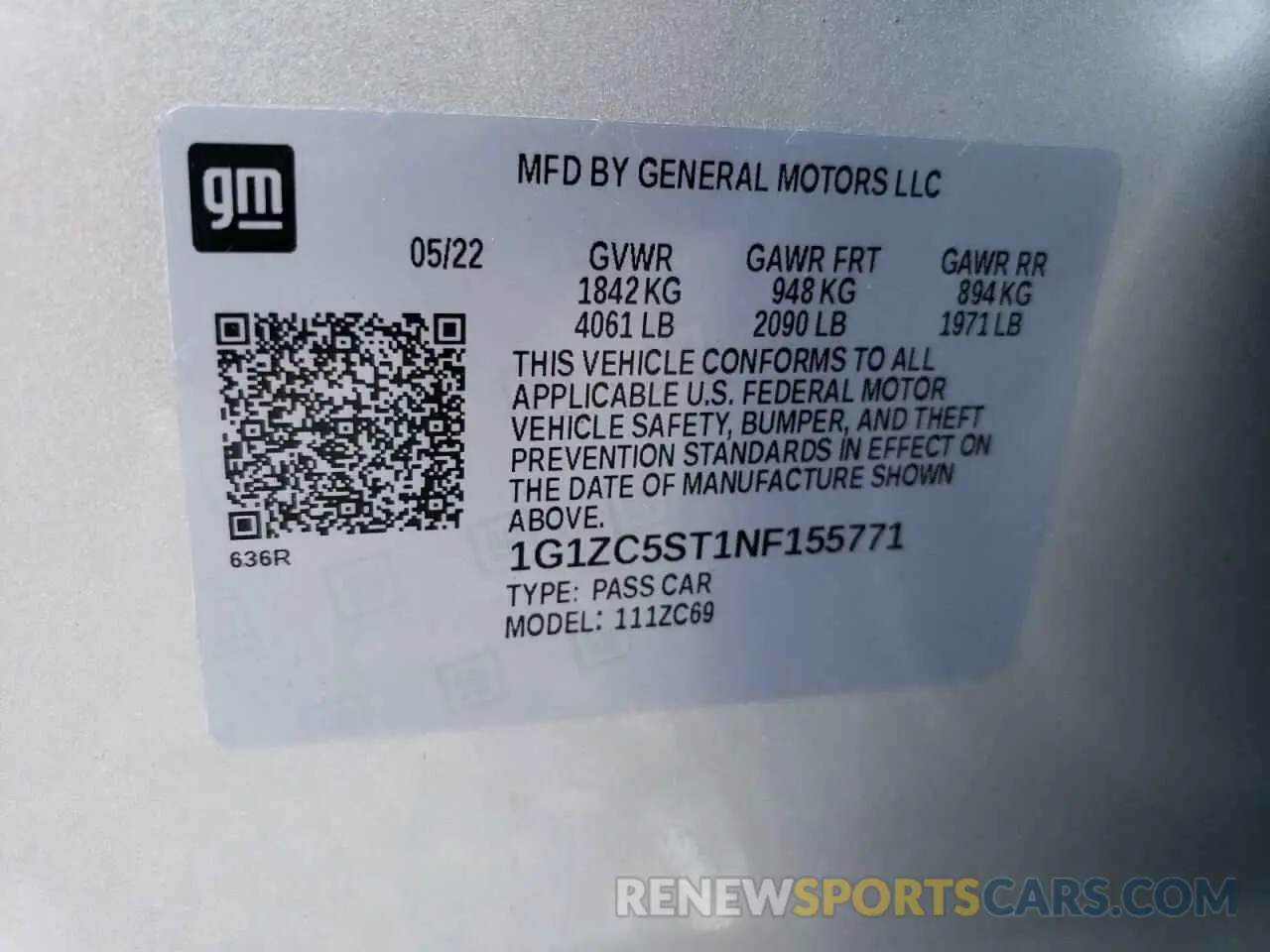 13 Photograph of a damaged car 1G1ZC5ST1NF155771 CHEVROLET MALIBU 2022