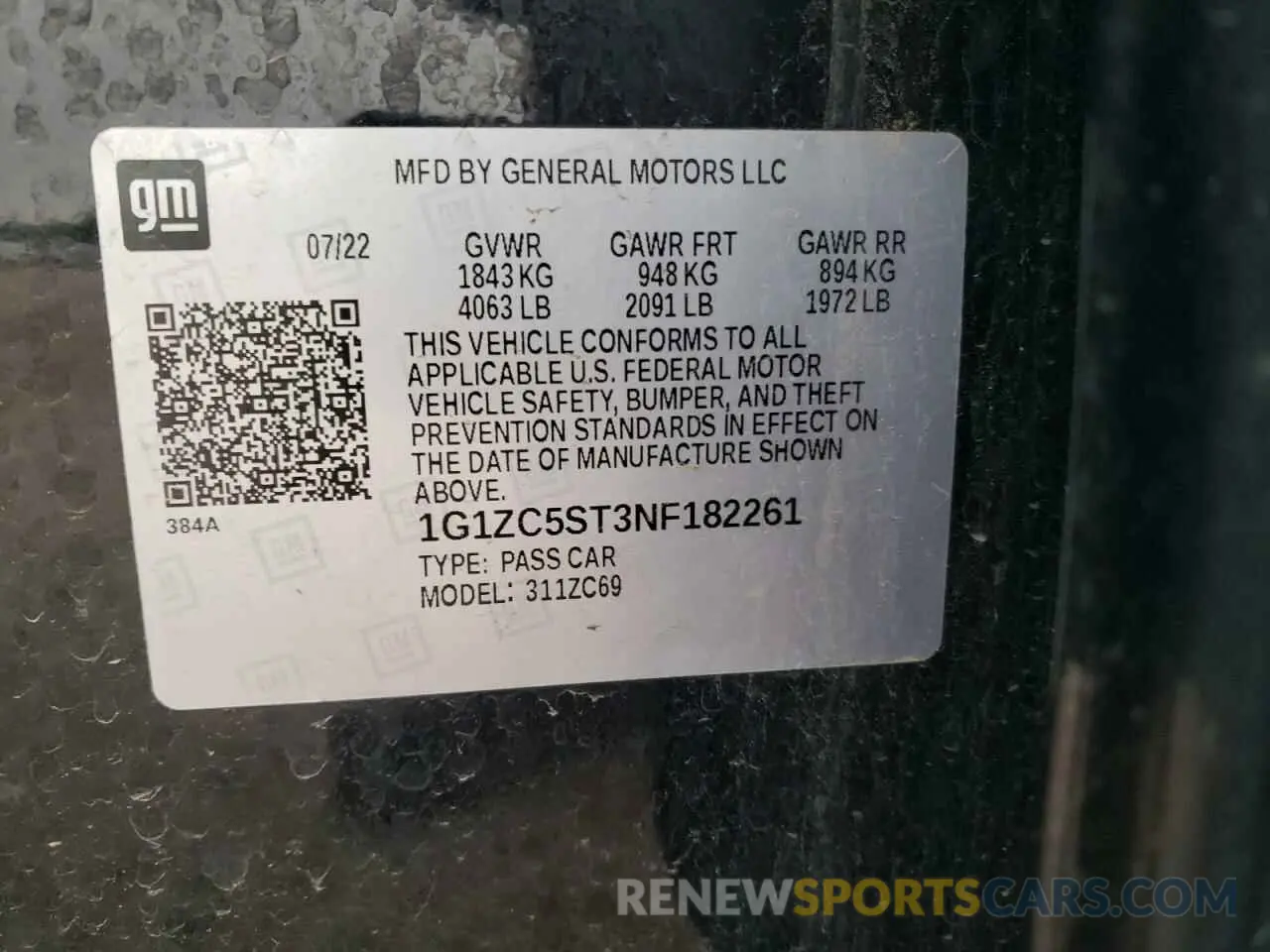 12 Photograph of a damaged car 1G1ZC5ST3NF182261 CHEVROLET MALIBU 2022