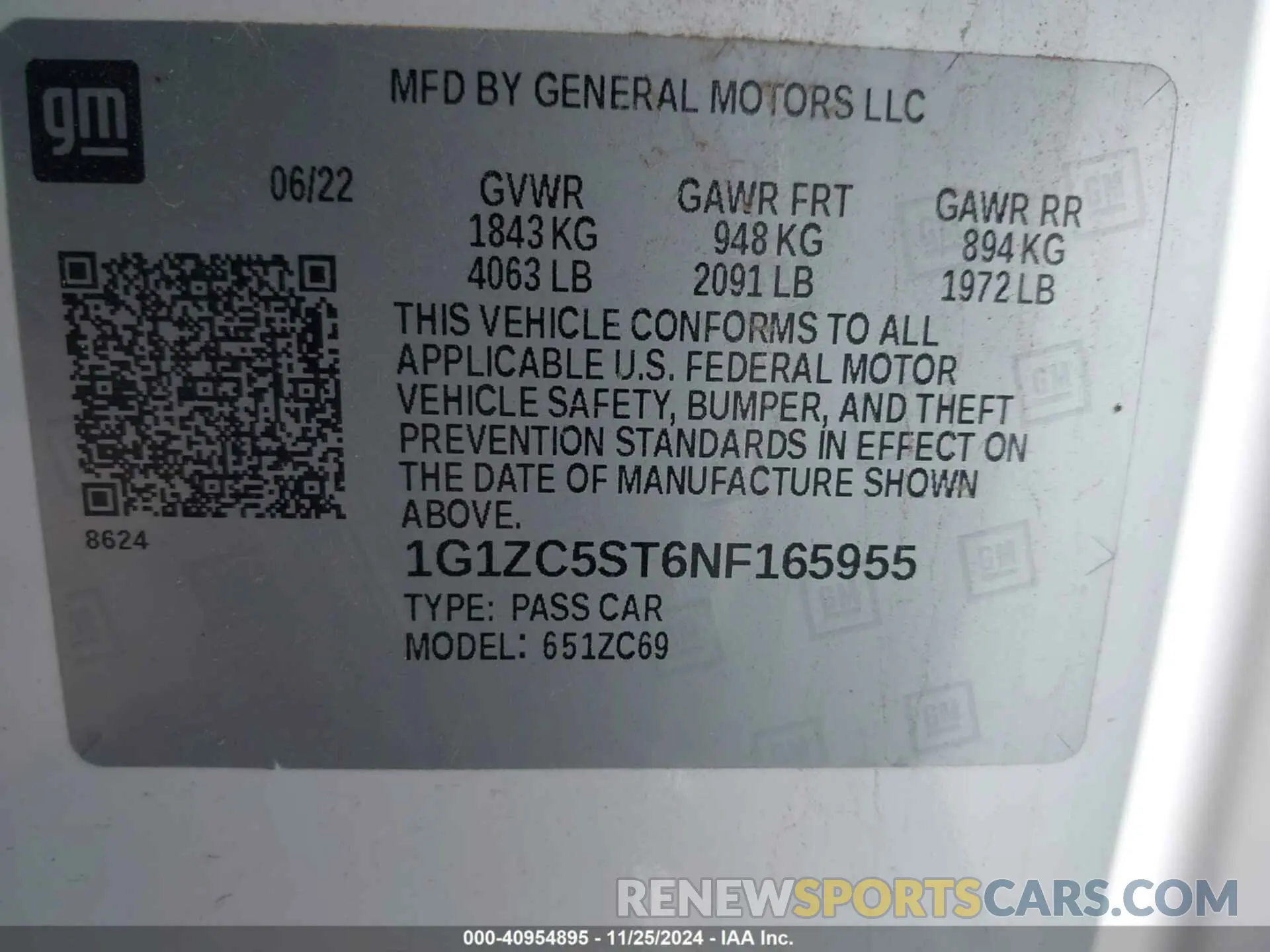 9 Photograph of a damaged car 1G1ZC5ST6NF165955 CHEVROLET MALIBU 2022
