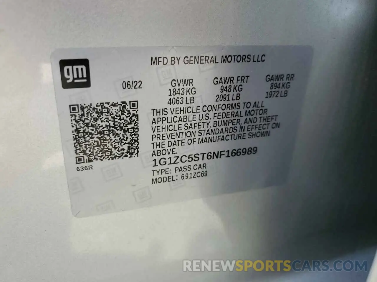 12 Photograph of a damaged car 1G1ZC5ST6NF166989 CHEVROLET MALIBU 2022