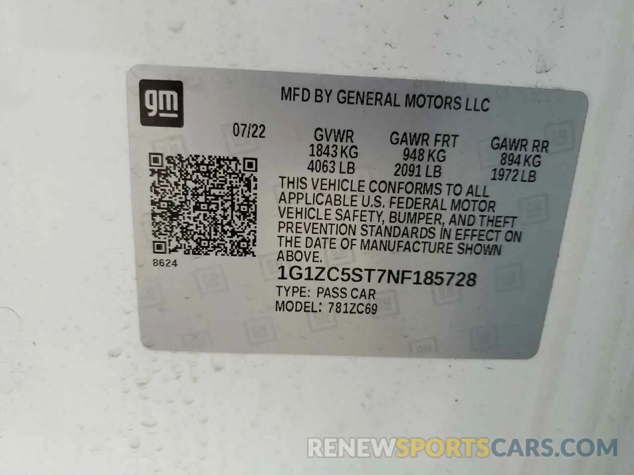 12 Photograph of a damaged car 1G1ZC5ST7NF185728 CHEVROLET MALIBU 2022