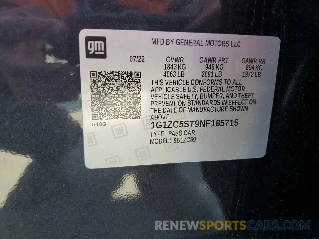 13 Photograph of a damaged car 1G1ZC5ST9NF185715 CHEVROLET MALIBU 2022
