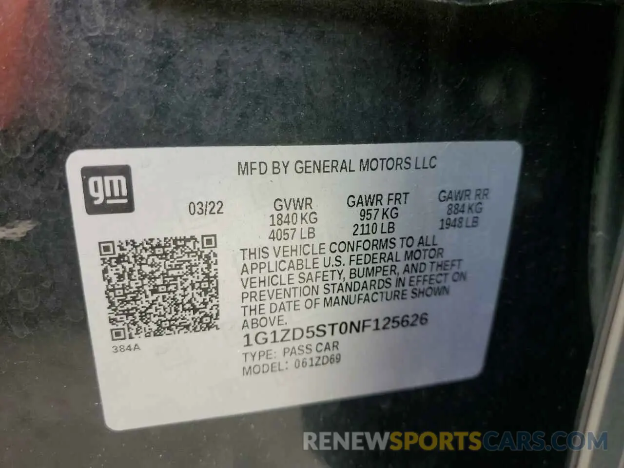 12 Photograph of a damaged car 1G1ZD5ST0NF125626 CHEVROLET MALIBU 2022