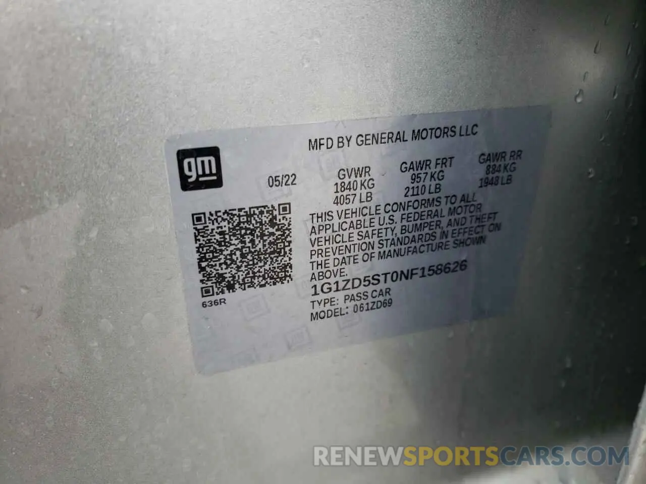 12 Photograph of a damaged car 1G1ZD5ST0NF158626 CHEVROLET MALIBU 2022