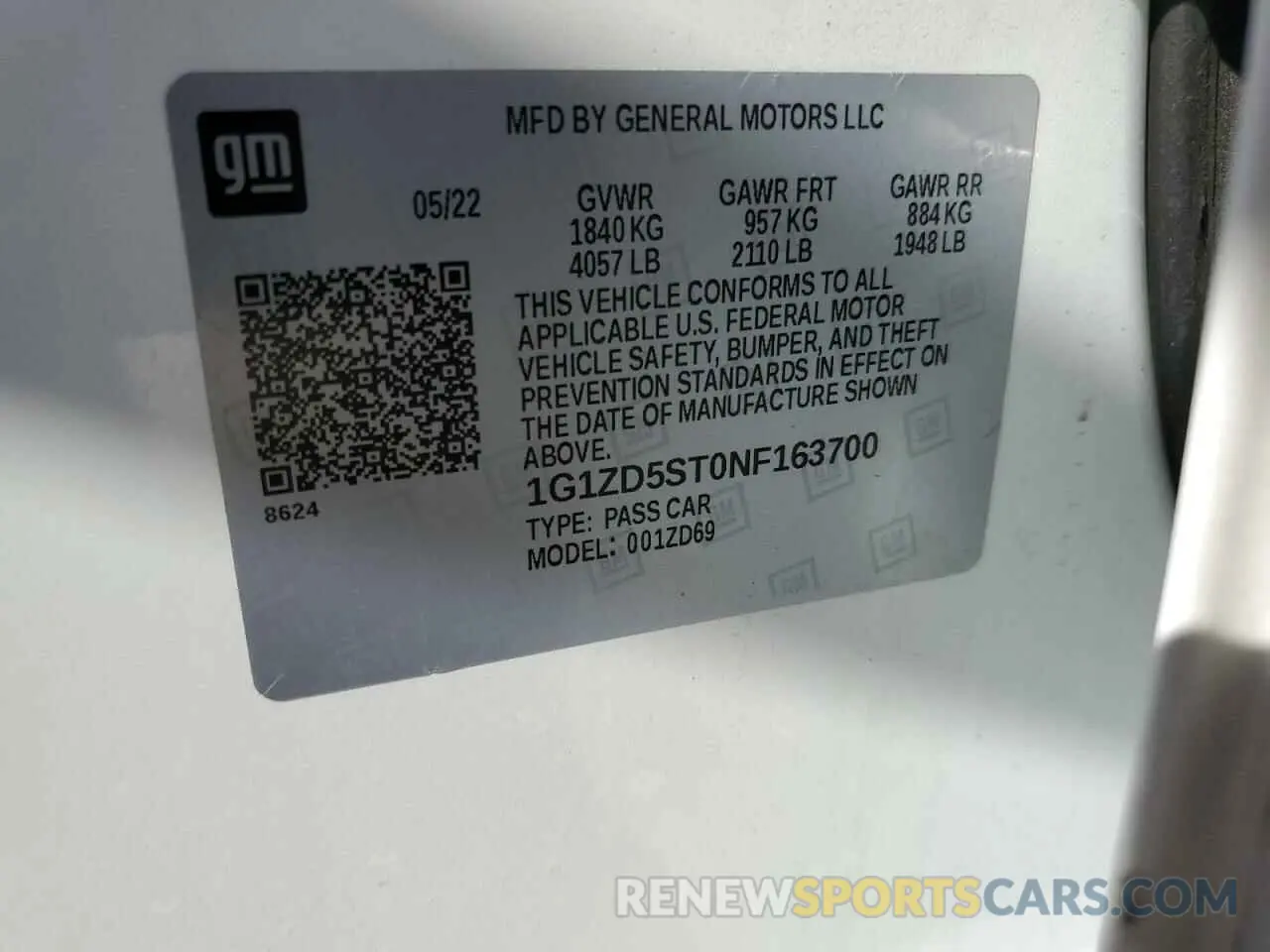 12 Photograph of a damaged car 1G1ZD5ST0NF163700 CHEVROLET MALIBU 2022