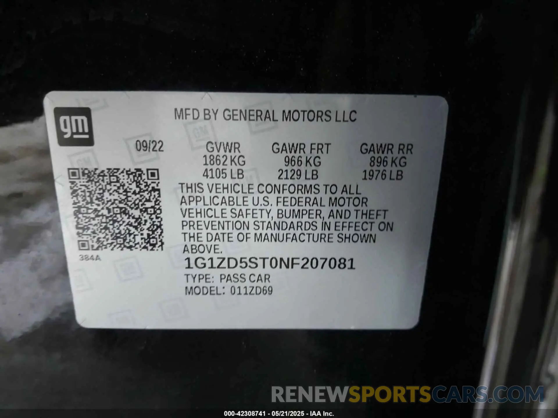 9 Photograph of a damaged car 1G1ZD5ST0NF207081 CHEVROLET MALIBU 2022