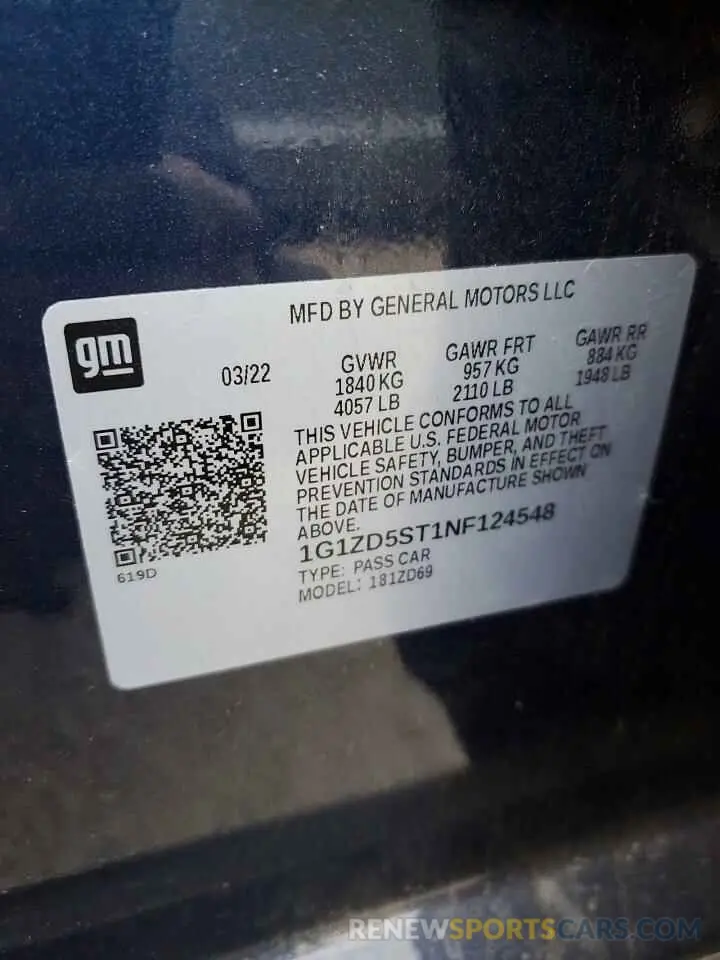 12 Photograph of a damaged car 1G1ZD5ST1NF124548 CHEVROLET MALIBU 2022