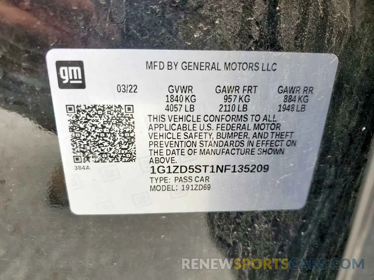 12 Photograph of a damaged car 1G1ZD5ST1NF135209 CHEVROLET MALIBU 2022