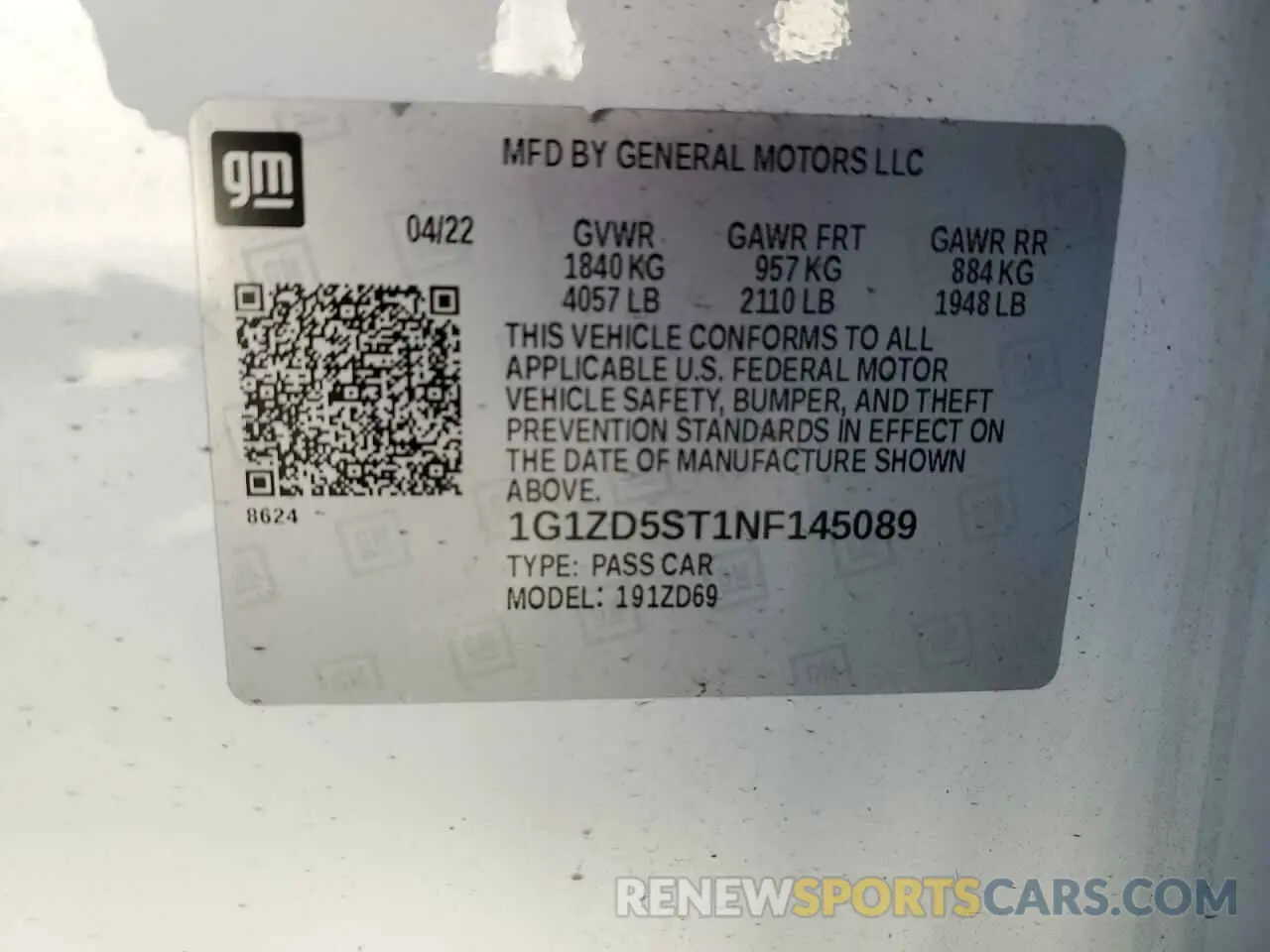 12 Photograph of a damaged car 1G1ZD5ST1NF145089 CHEVROLET MALIBU 2022