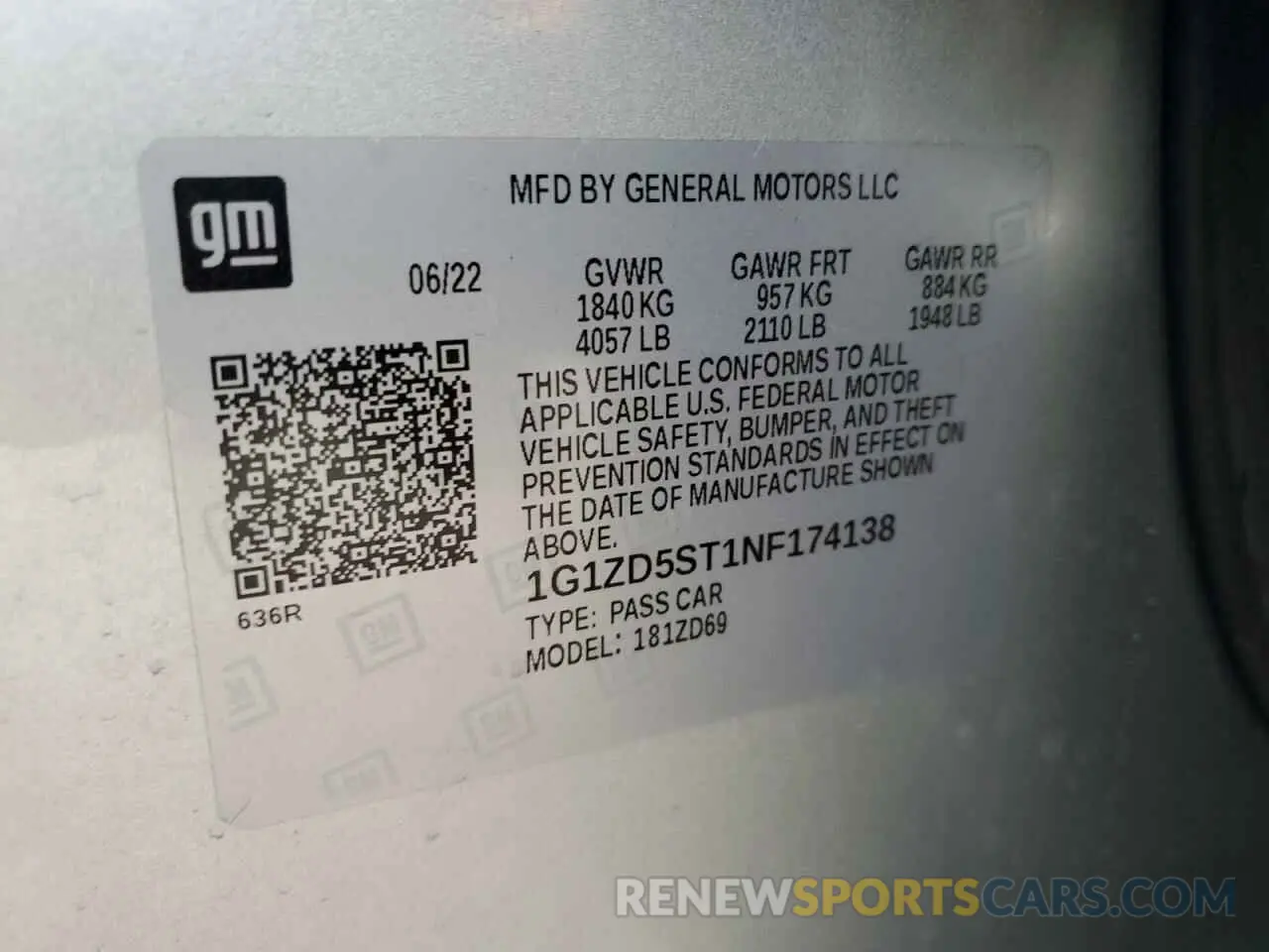 12 Photograph of a damaged car 1G1ZD5ST1NF174138 CHEVROLET MALIBU 2022