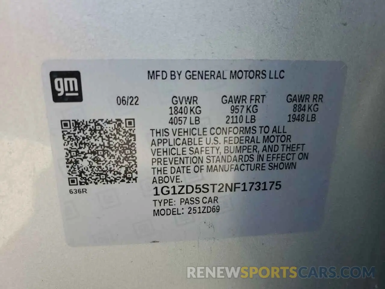12 Photograph of a damaged car 1G1ZD5ST2NF173175 CHEVROLET MALIBU 2022