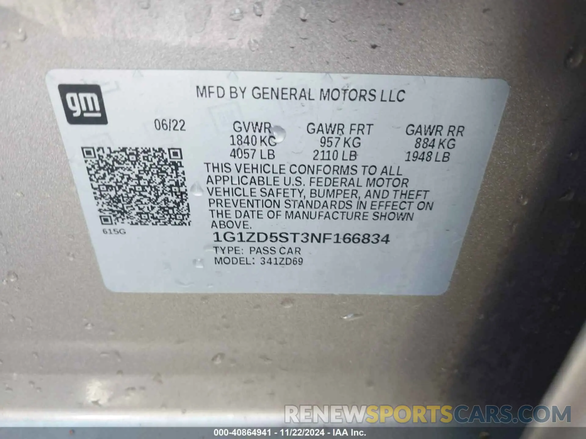 9 Photograph of a damaged car 1G1ZD5ST3NF166834 CHEVROLET MALIBU 2022