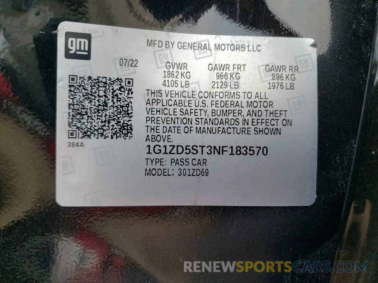 12 Photograph of a damaged car 1G1ZD5ST3NF183570 CHEVROLET MALIBU 2022