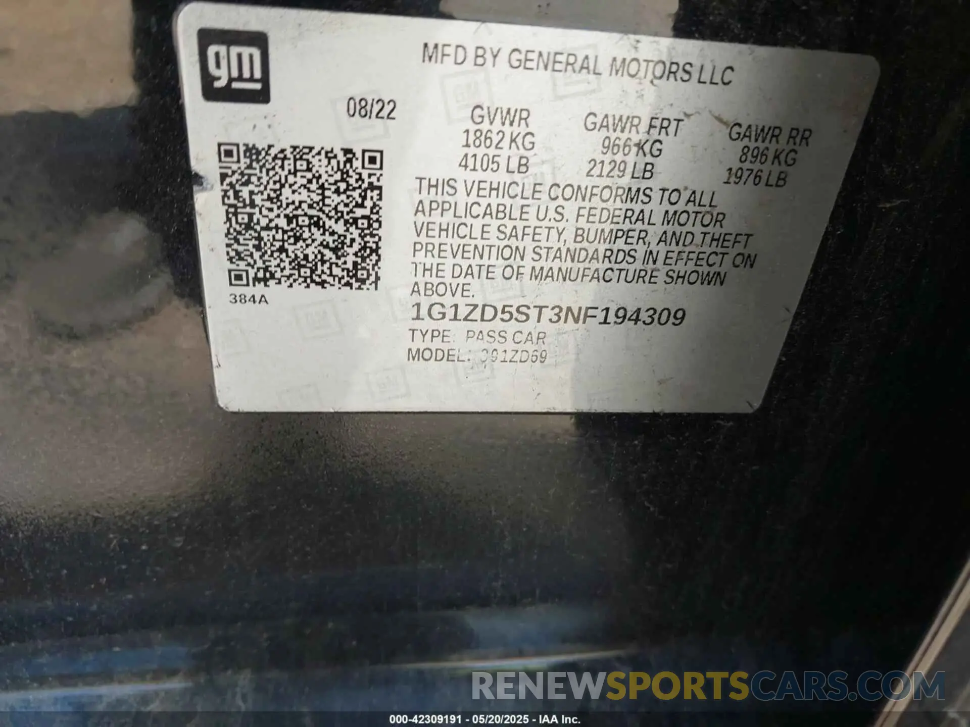 9 Photograph of a damaged car 1G1ZD5ST3NF194309 CHEVROLET MALIBU 2022