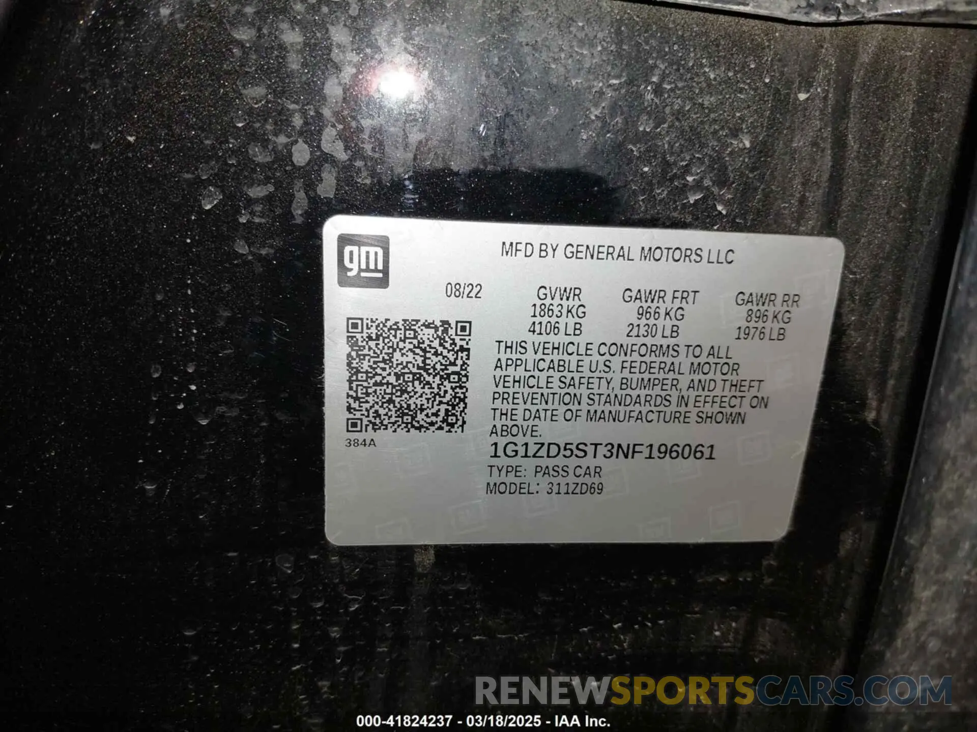 9 Photograph of a damaged car 1G1ZD5ST3NF196061 CHEVROLET MALIBU 2022