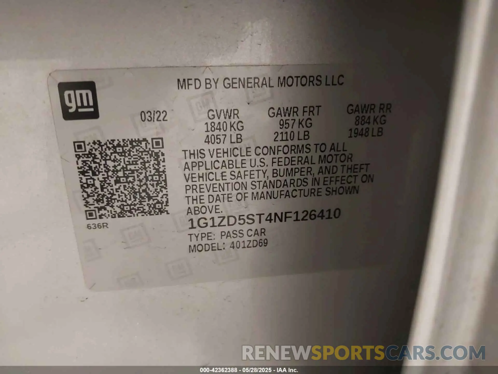 9 Photograph of a damaged car 1G1ZD5ST4NF126410 CHEVROLET MALIBU 2022