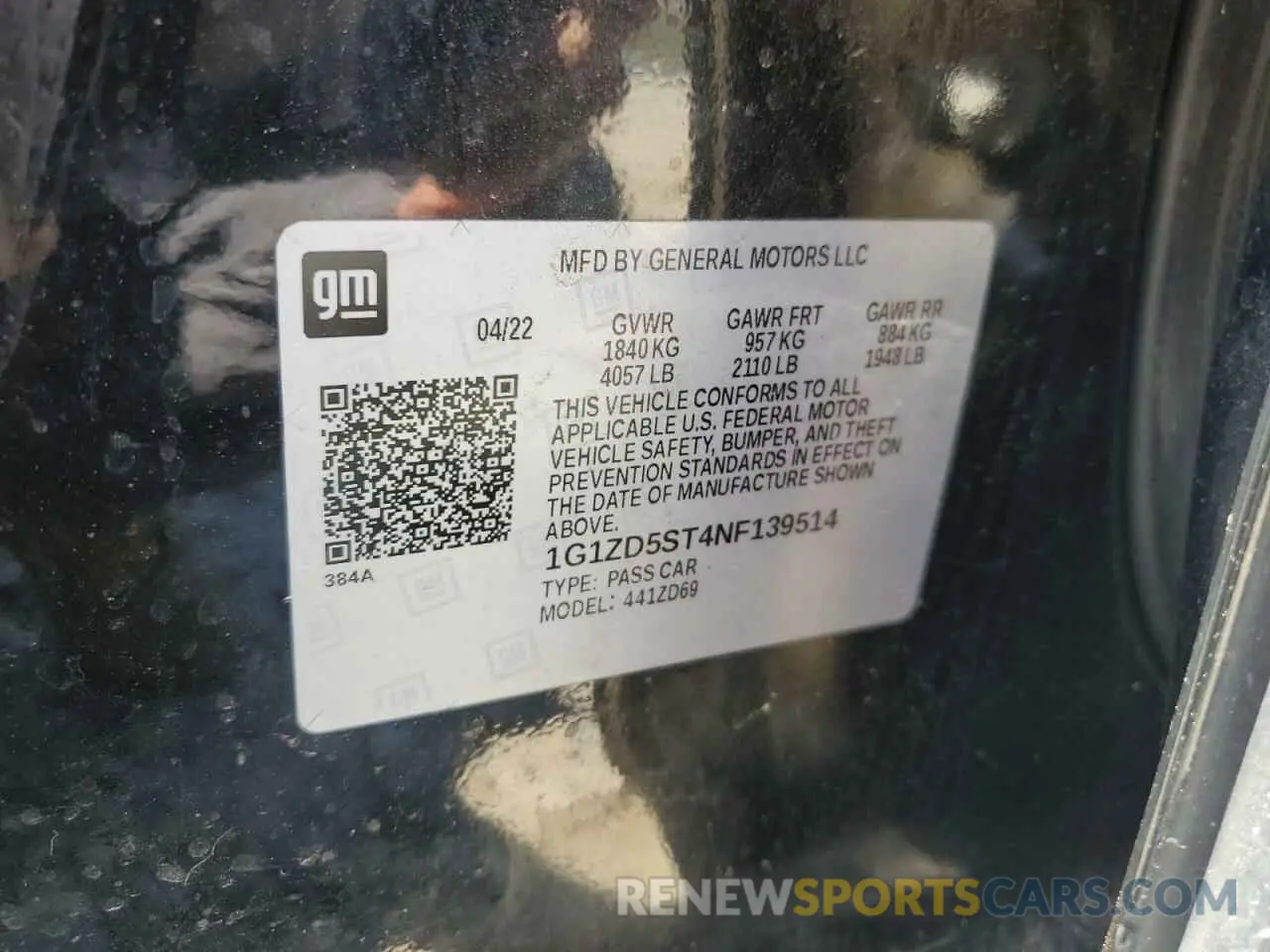 15 Photograph of a damaged car 1G1ZD5ST4NF139514 CHEVROLET MALIBU 2022