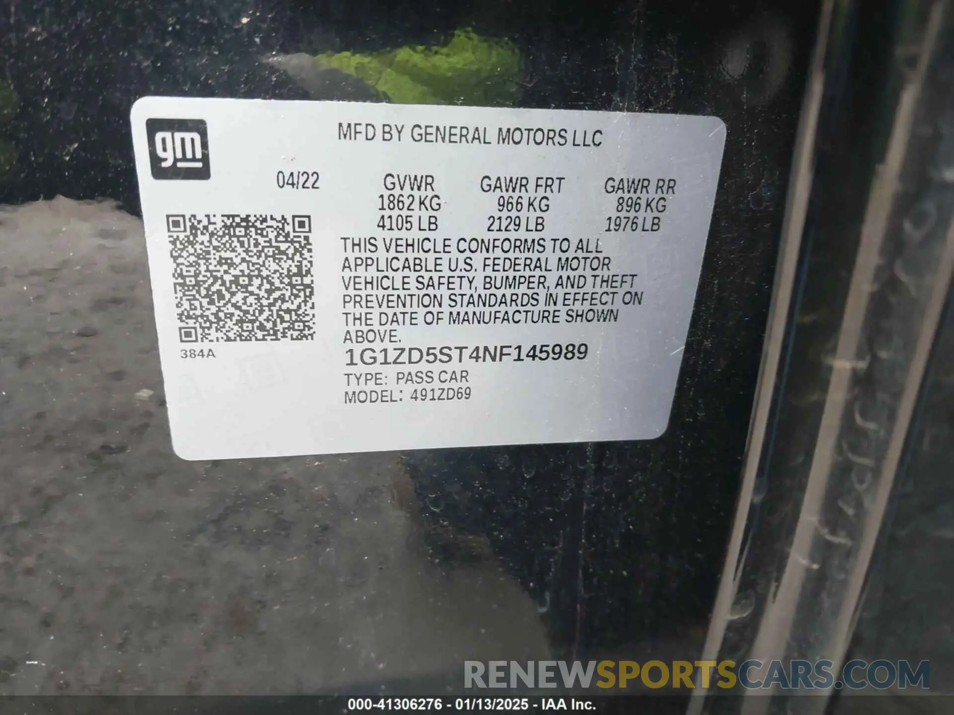 9 Photograph of a damaged car 1G1ZD5ST4NF145989 CHEVROLET MALIBU 2022
