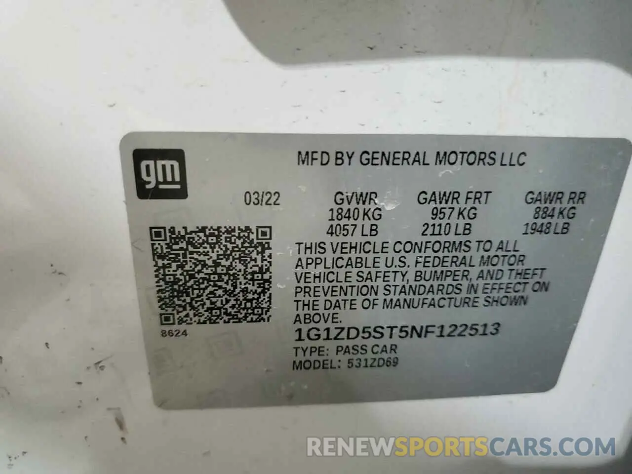 12 Photograph of a damaged car 1G1ZD5ST5NF122513 CHEVROLET MALIBU 2022